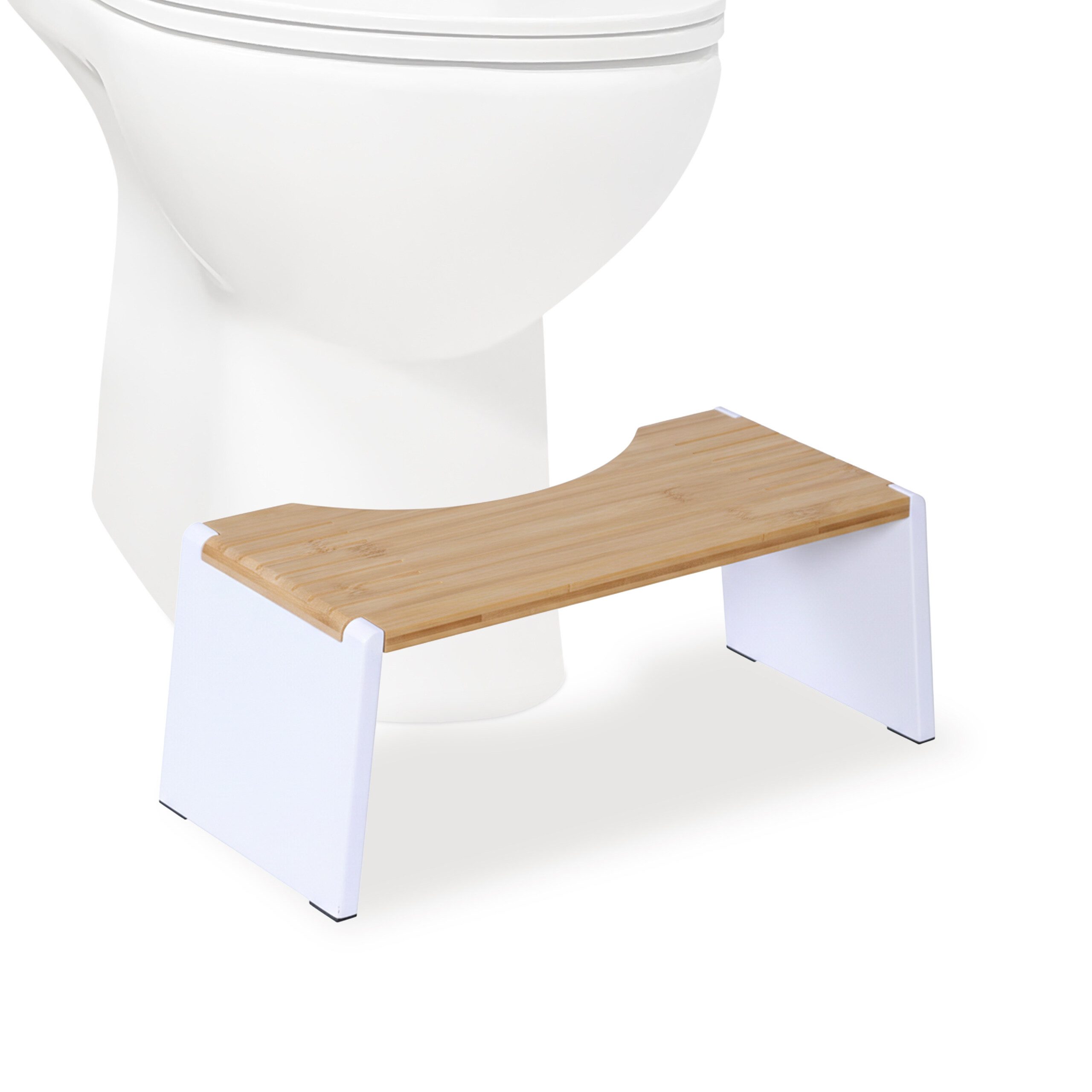 relaxdays Badhocker Klappbarer Toilettenhocker aus Bambus, Natur-Weiß günstig online kaufen