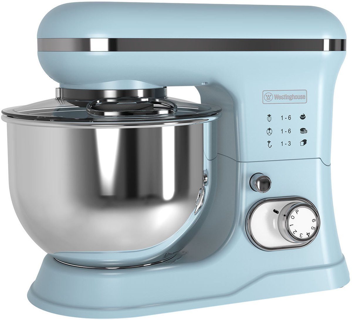 Westinghouse Küchenmaschine Retro-Serie 5 l 1200 W mit Knethaken, 1200,00 W, 5,00 l Schüssel, 5-l-Edelstahlschüssel, 6 Stufen plus Pulsfunktion, Knethaken