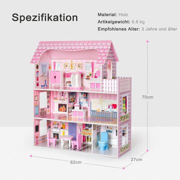 EXTSUD Spielturm-Spielzeugset Puppenhaus-Set aus Holz, Möbel und Accessoires, Traumhaus-Spielset,3+, Mit Möbeln und Accessoires, Dream House Spielset, 3+