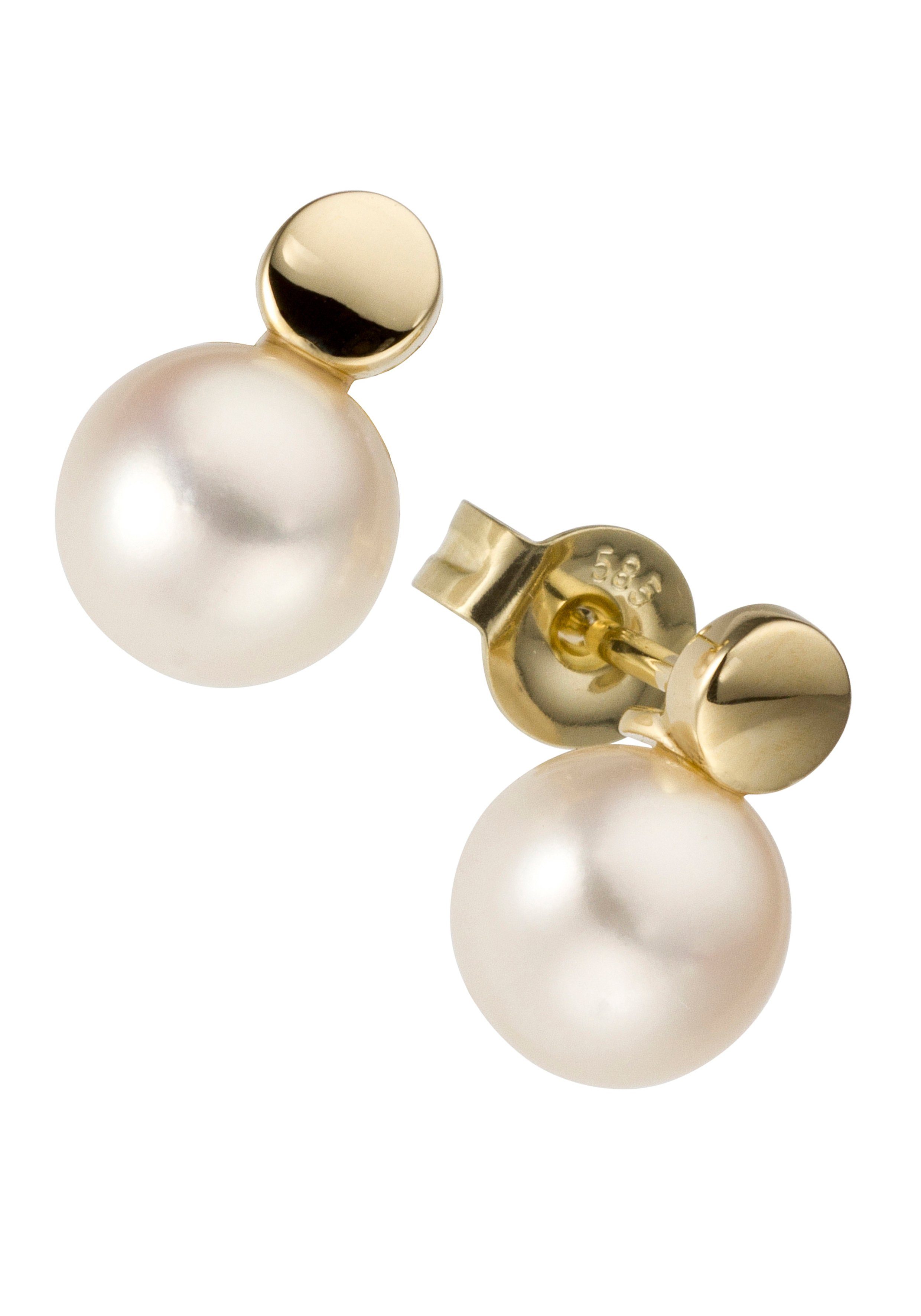 JOBO Paar Ohrstecker Ohrringe mit Perlen, 585 Gold