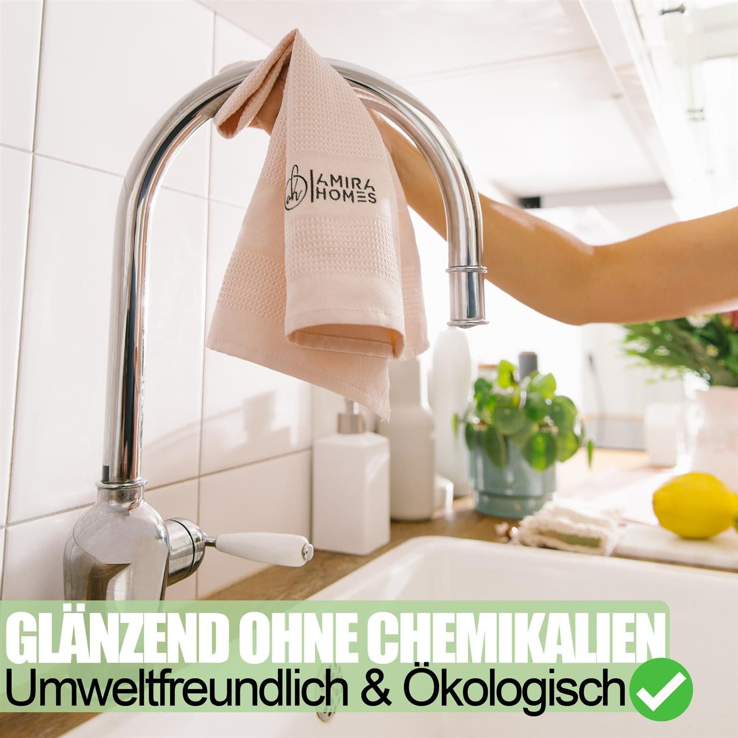 Amira Homes Geschirrtücher ökologisch, Putztücher Küchentücher Allzwecktücher Mikrofasertuch (Mikrofaser, 40x60 cm, 3er Set, Streifenfreie & fusselfreie Reinigung)