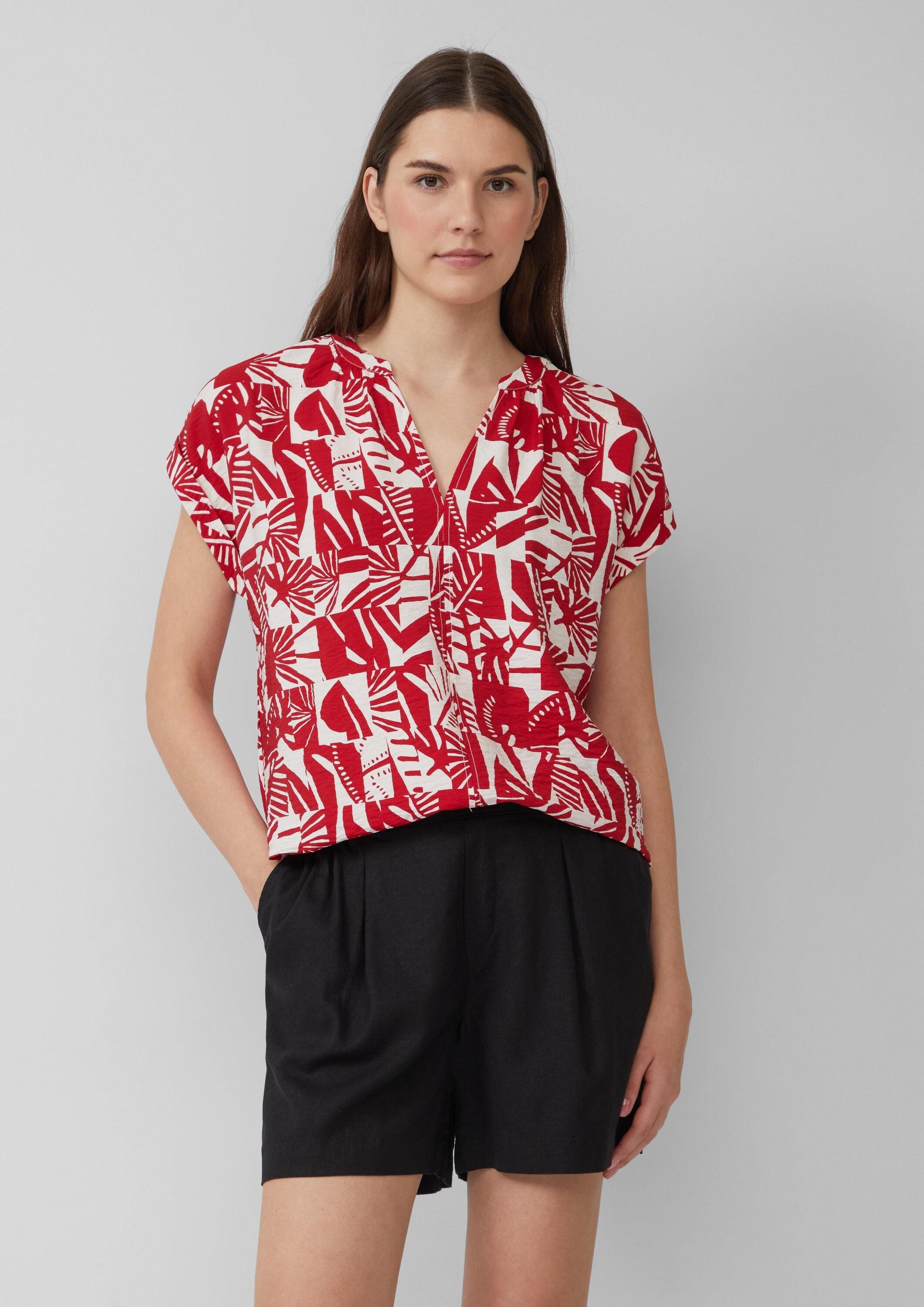 s.Oliver Kurzarmbluse Bluse Strukturierte Bluse mit Raff-Details