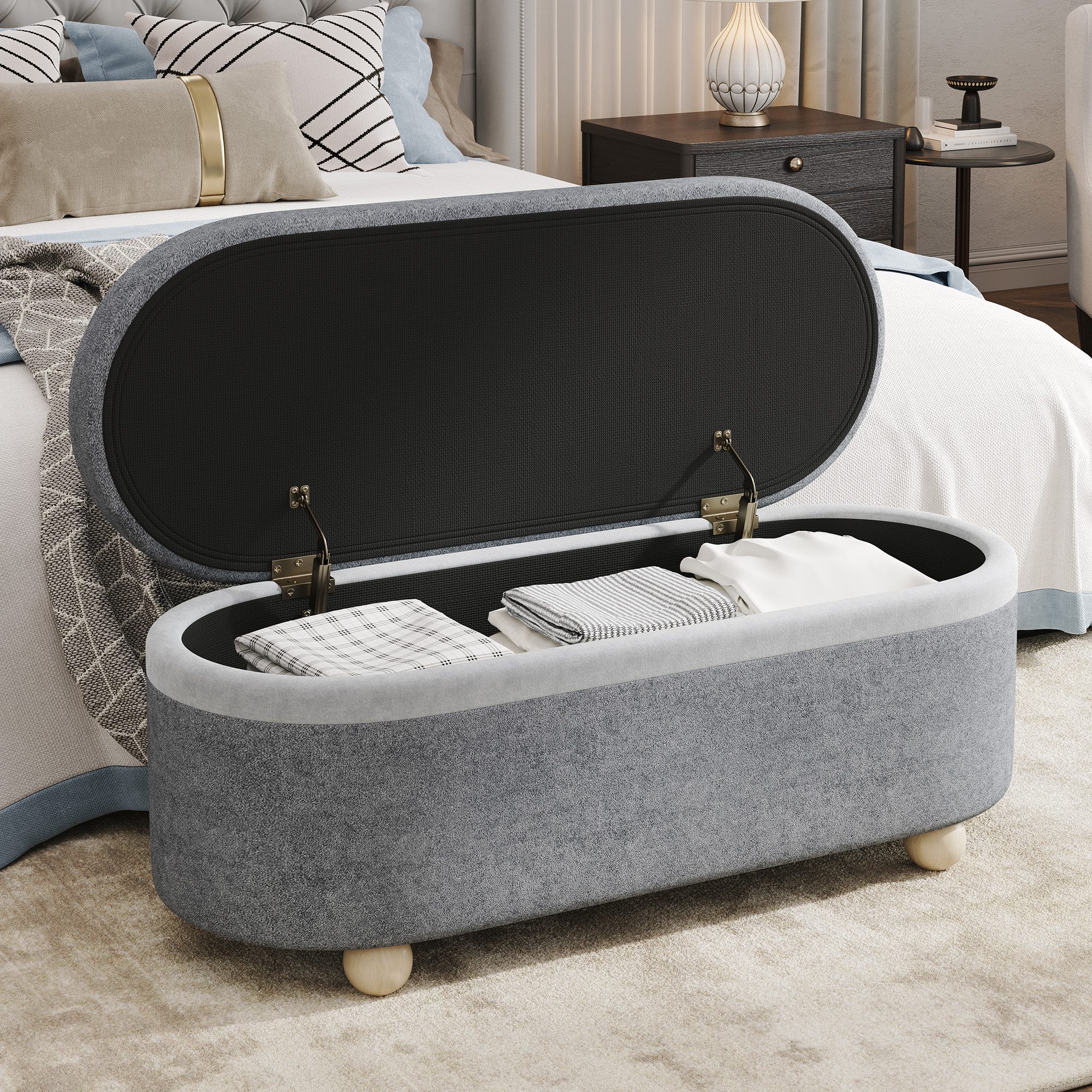 Flieks Polsterbank (110x41x47 cm, 1-St., mit Stauraum), Sitzbank Polsterhocker Bettbank Esszimmerstuhl, Imitationswollestoff