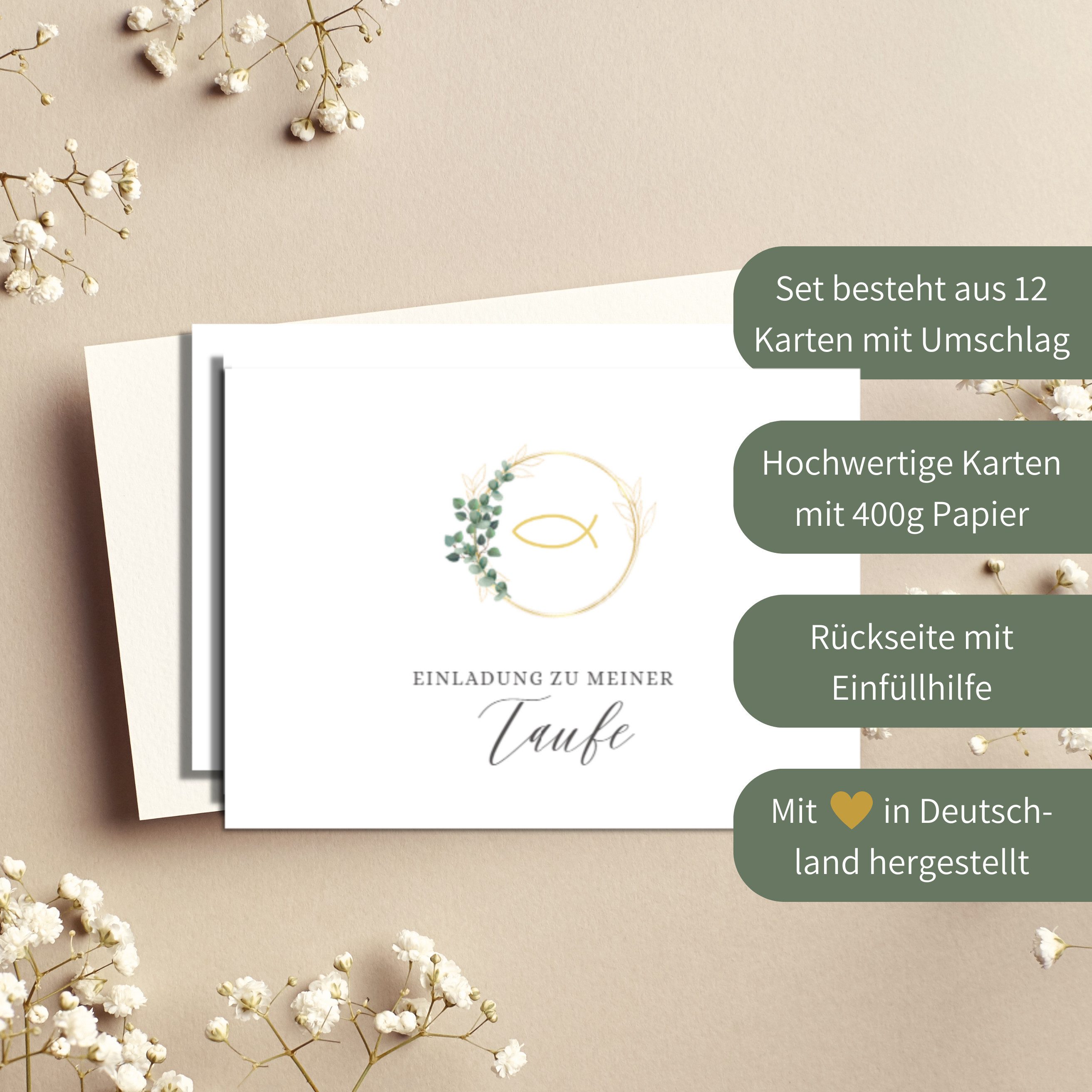 Briefzauber Einladungskarten 12x Taufe Einladungskarten mit 12x Umschlägen