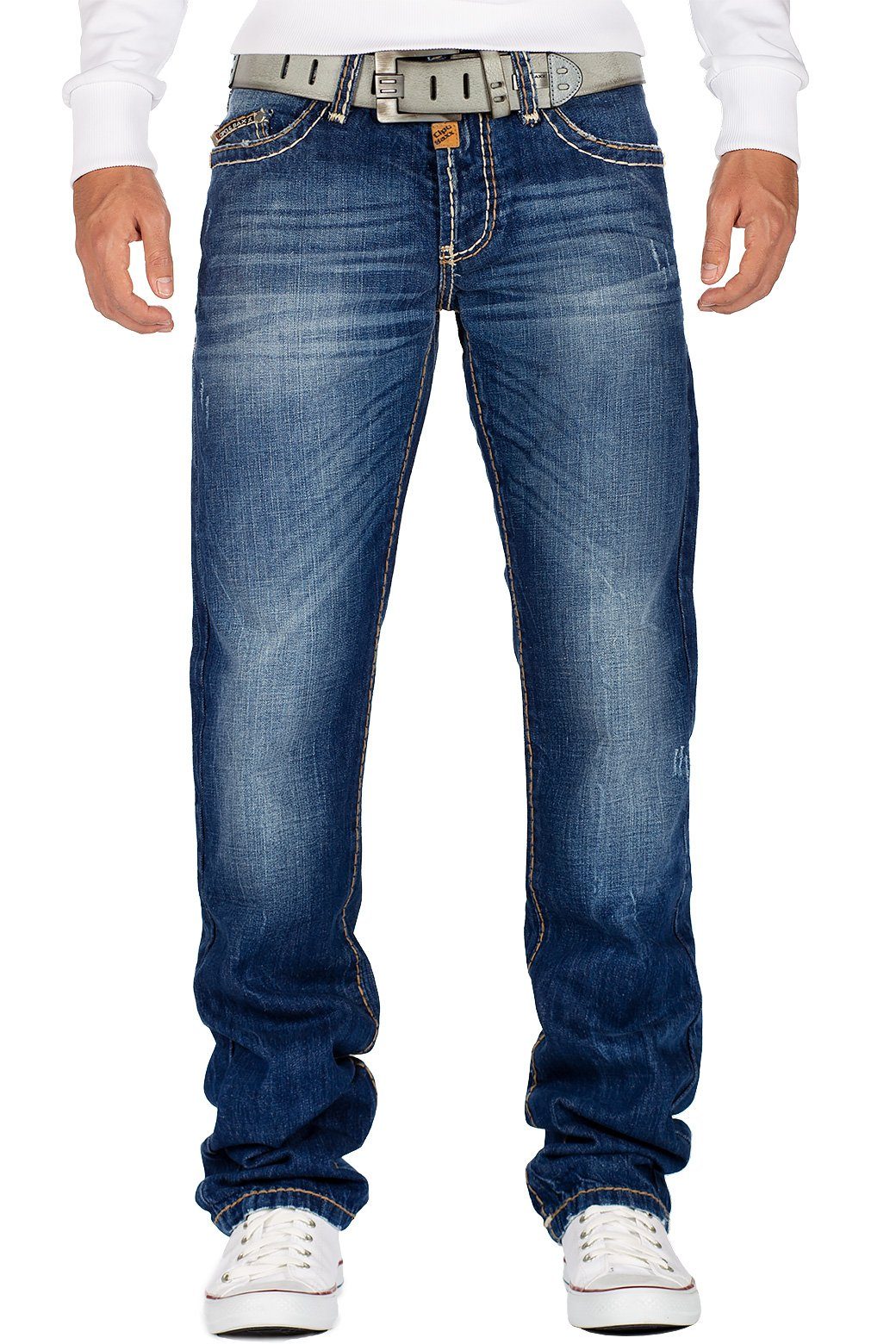Herren Jeans Cipo & Baxx 5-Pocket-Jeans Cipo & Baxx Herren Jeans BA-C0688 mit dicken Nähten und Patch