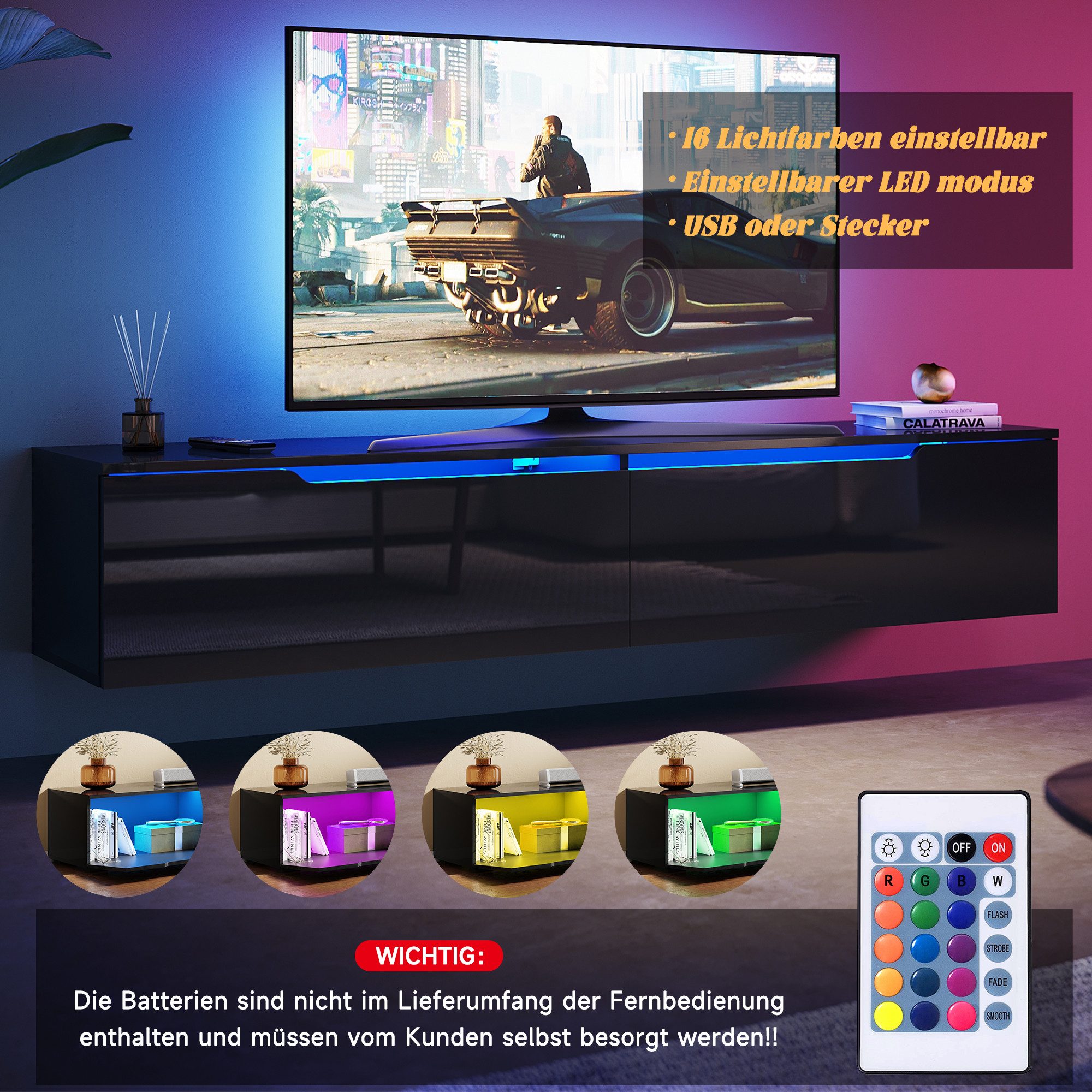 SONNI Lowboard Lowboard 180 cm TV-Schrank TV-Board, stehend, sideboards – Bild 5 von 5