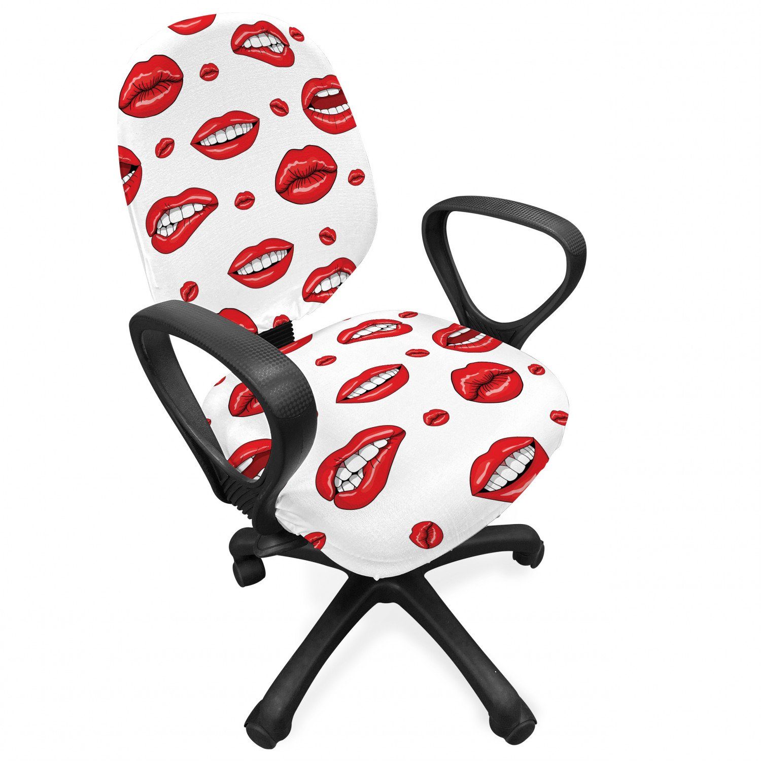 Lippen dekorative rot mit Bürostuhlhusse Stretchgewebe, Gestures Schutzhülle Abakuhaus, Frau aus