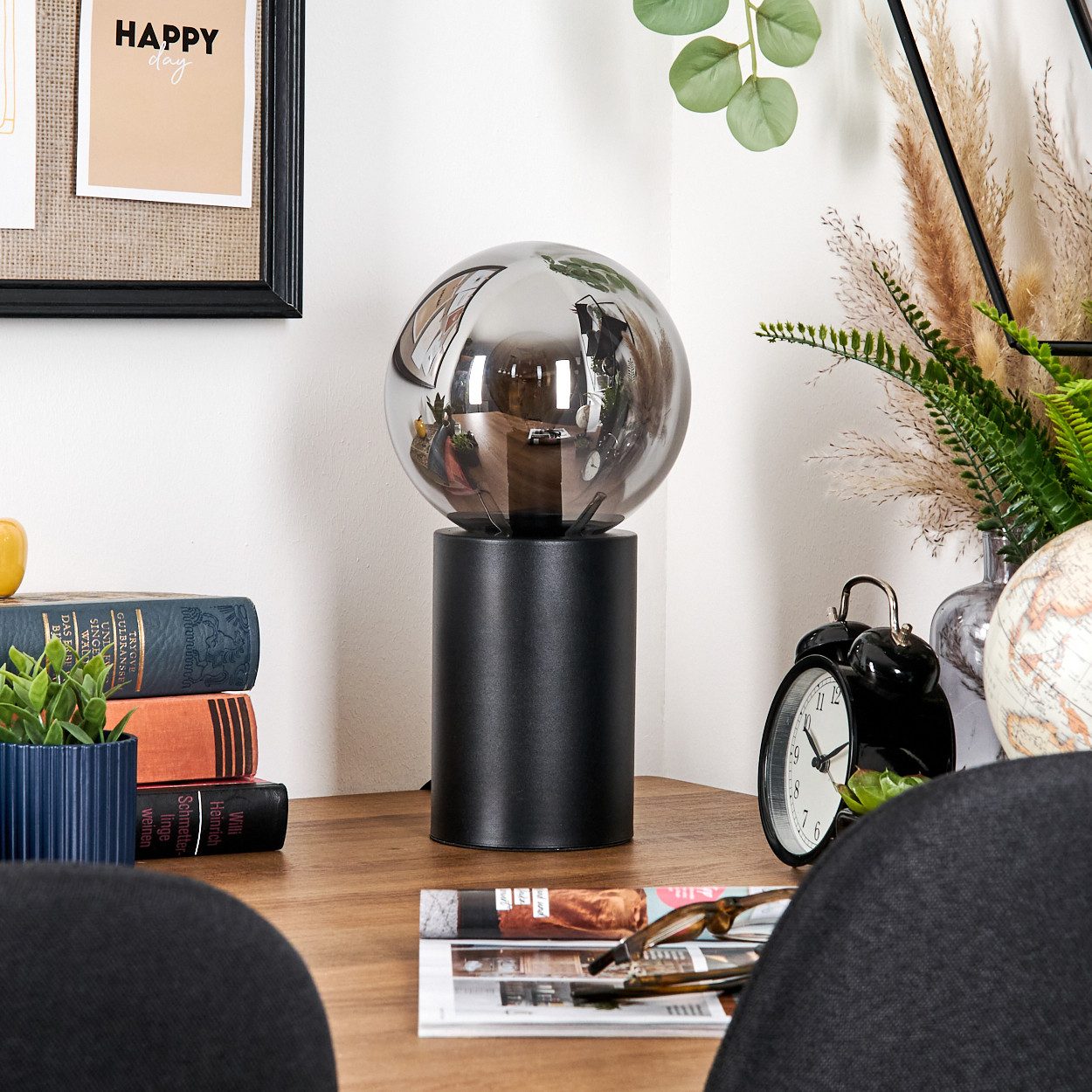 hofstein Tischleuchte Tischlampe aus Metall/Glas in Schwarz/Rauchfarben, oh günstig online kaufen