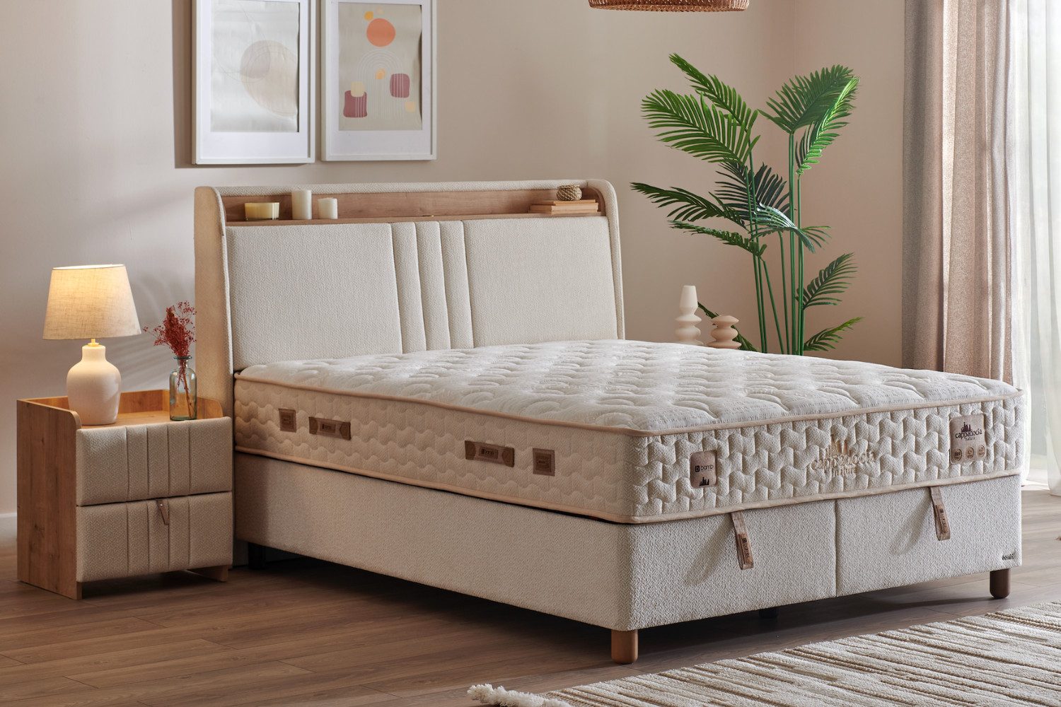 BAMBI YATAK Boxspringbett mit Matratze & Stauraum, Bambi Cappadocia, Bett mit Bettkasten H3 (LED Beleuchtung mit USB & Type-C), Bett mit 7-Zonen Taschenfederkernmatratze