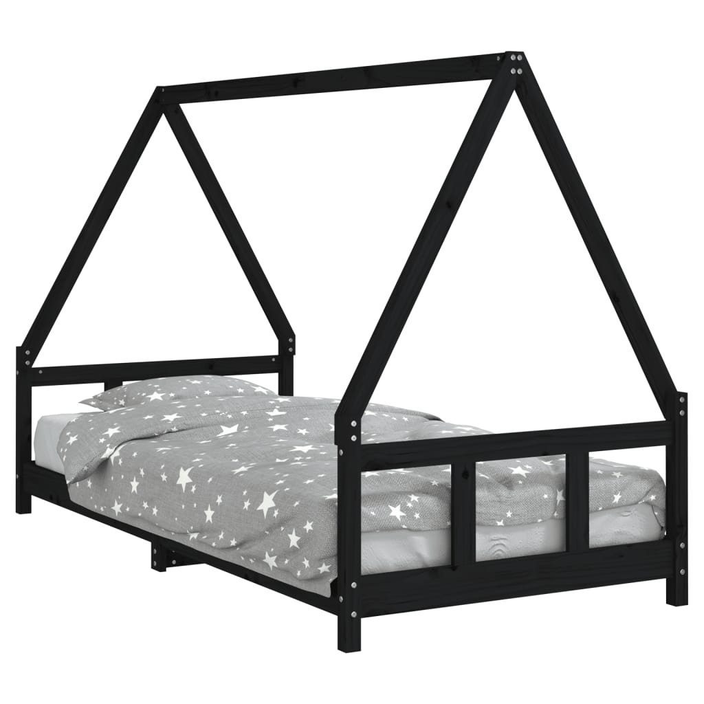 vidaXL Kinderbett 90 x 200 cm Kinderbett Schwarz 90x200 cm Massivholz Kiefer