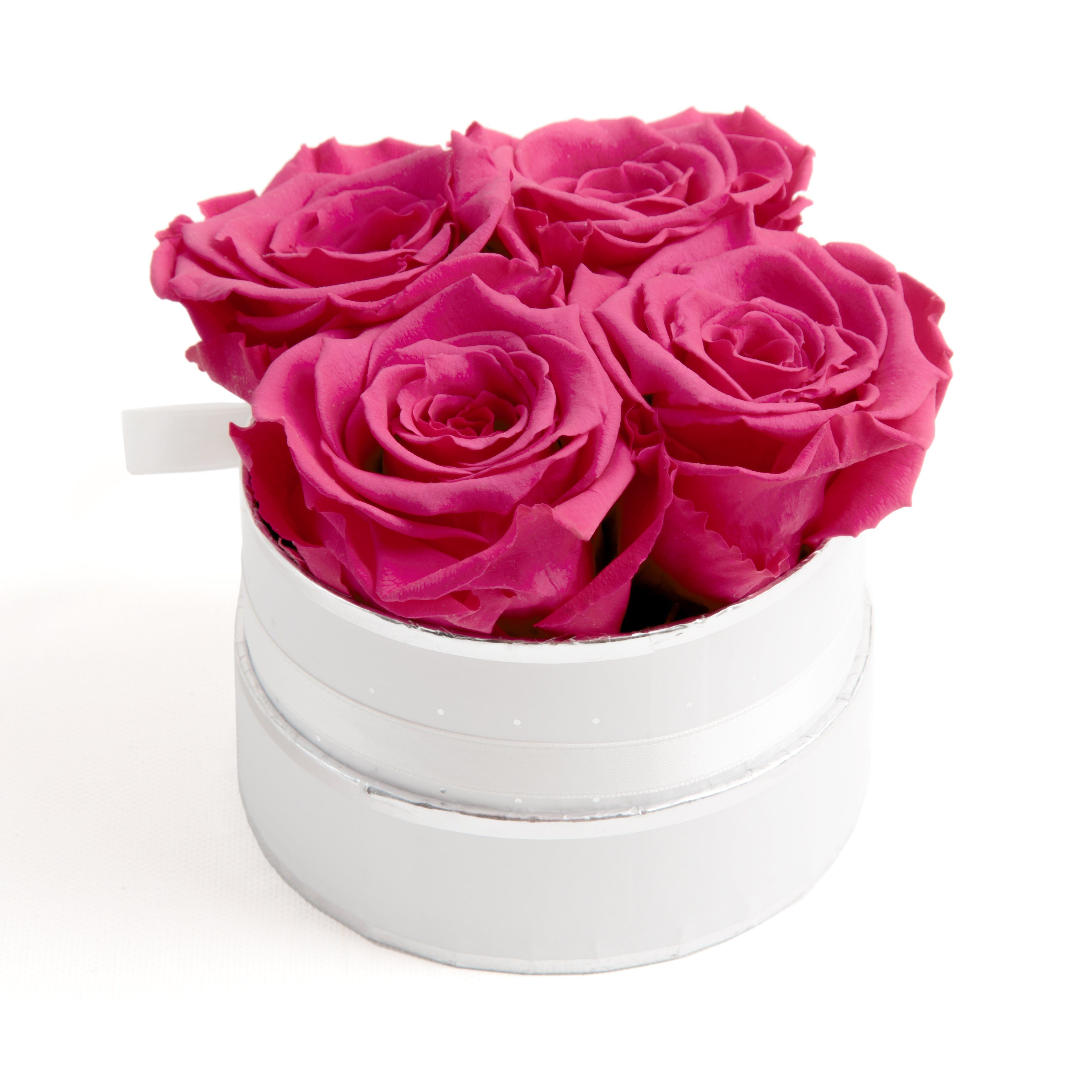 Kunstblume Infinity Rosen Rose, haltbar 10 ROSEMARIE Heidelberg, Rosen 4 Geschenkbox echte konservierte weiß 3 inklusiv Rosenbox Höhe cm, SCHULZ Jahre Pink rund