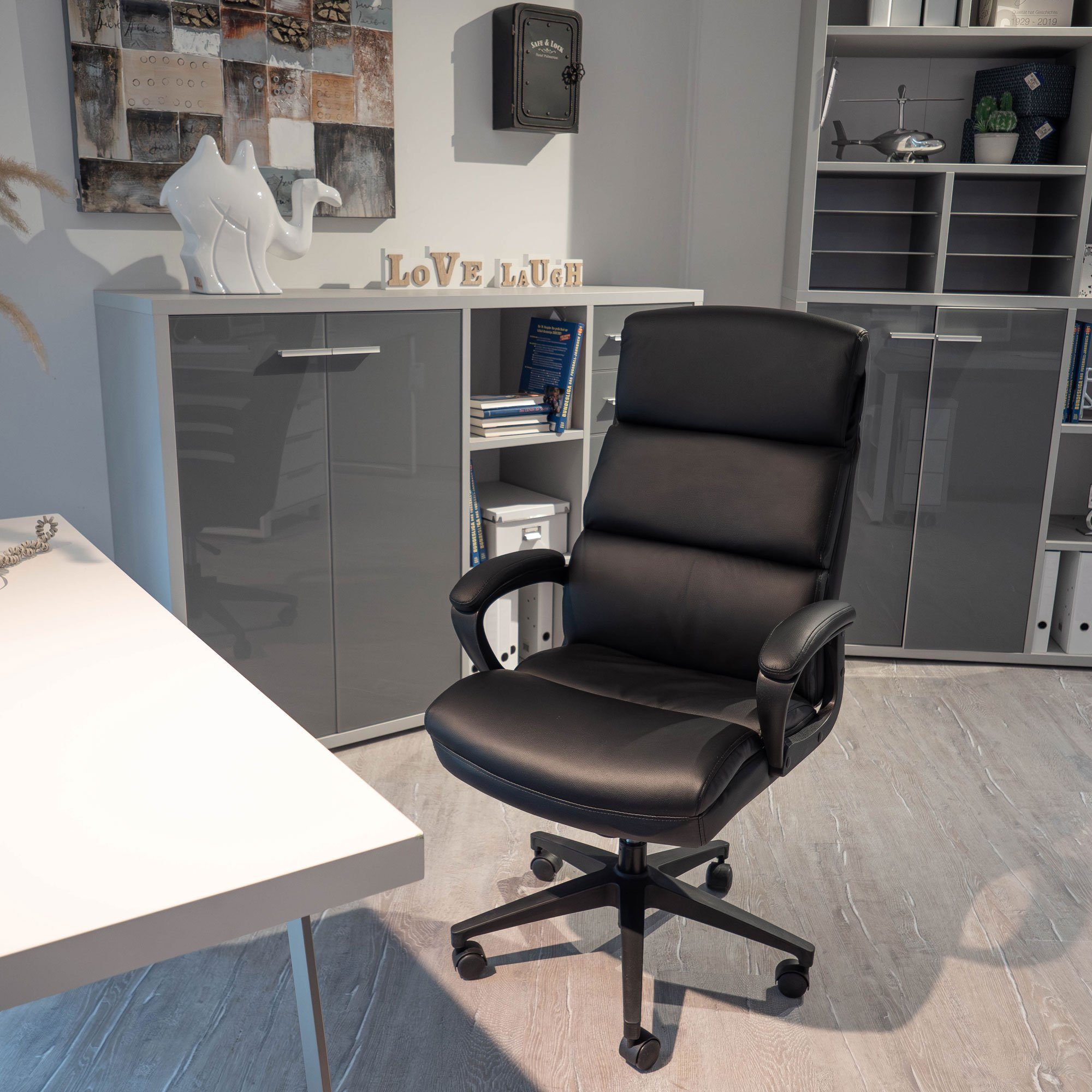 Qbuiz Chefsessel 100678/100679, Kunstleder, Microfaser, drehbar, höhenverstellbar, schwarz oder grau