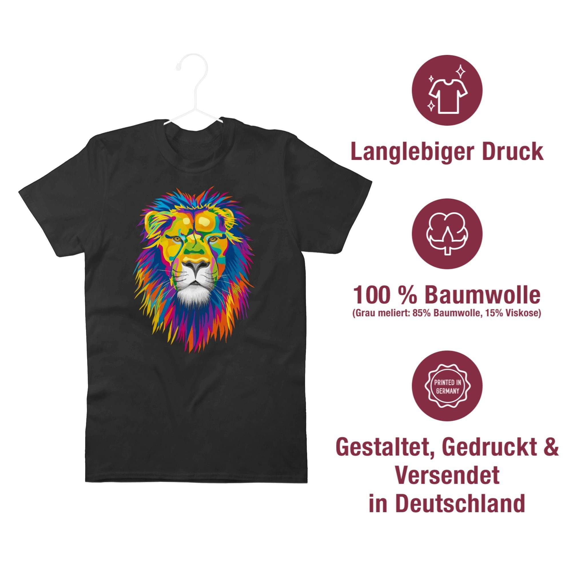 02 Schwarz Dschungel Löwe Lion Shirtracer Wildnis Deko T-Shirt
