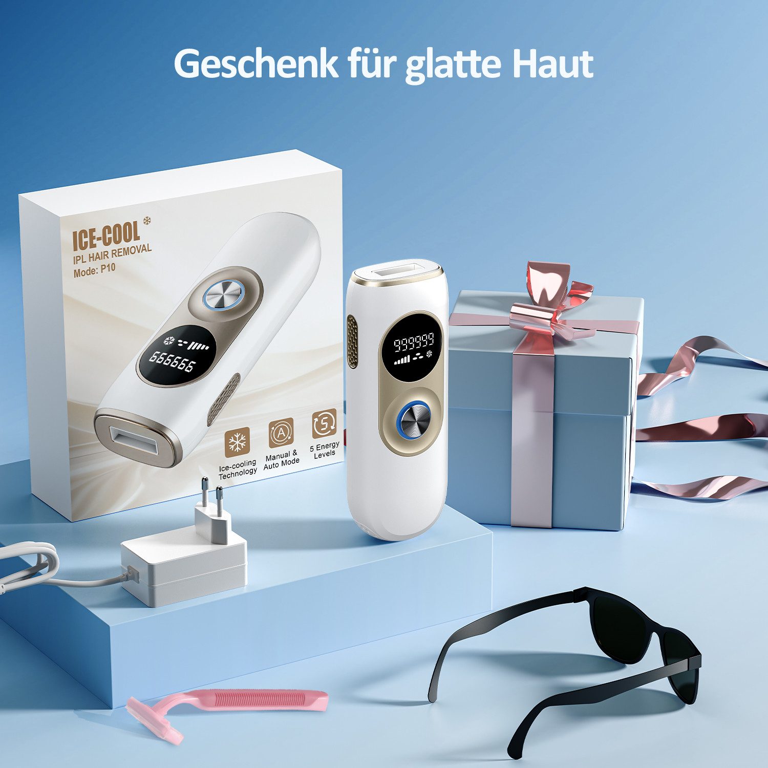 Luckice IPL-Haarentferner IPL Haarentfernungsgerät Gerät Haarentfernung mit Gefrierfunktion, 999.999 Lichtimpulse, Laser Haarentfernung mit 5 Energiestufen,Dauerhafte und, Schmerzfreie Haarentfernungsgerät für Damen/Herren/Beine/Bikini