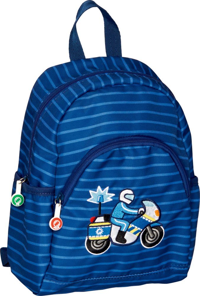 Stickerei Schule DIE 1), mit blau Polizei Kinderrucksack Rucksack COPPENRATH SPIEGELBURG Polizeimotorrad Kindergarten, (Set,