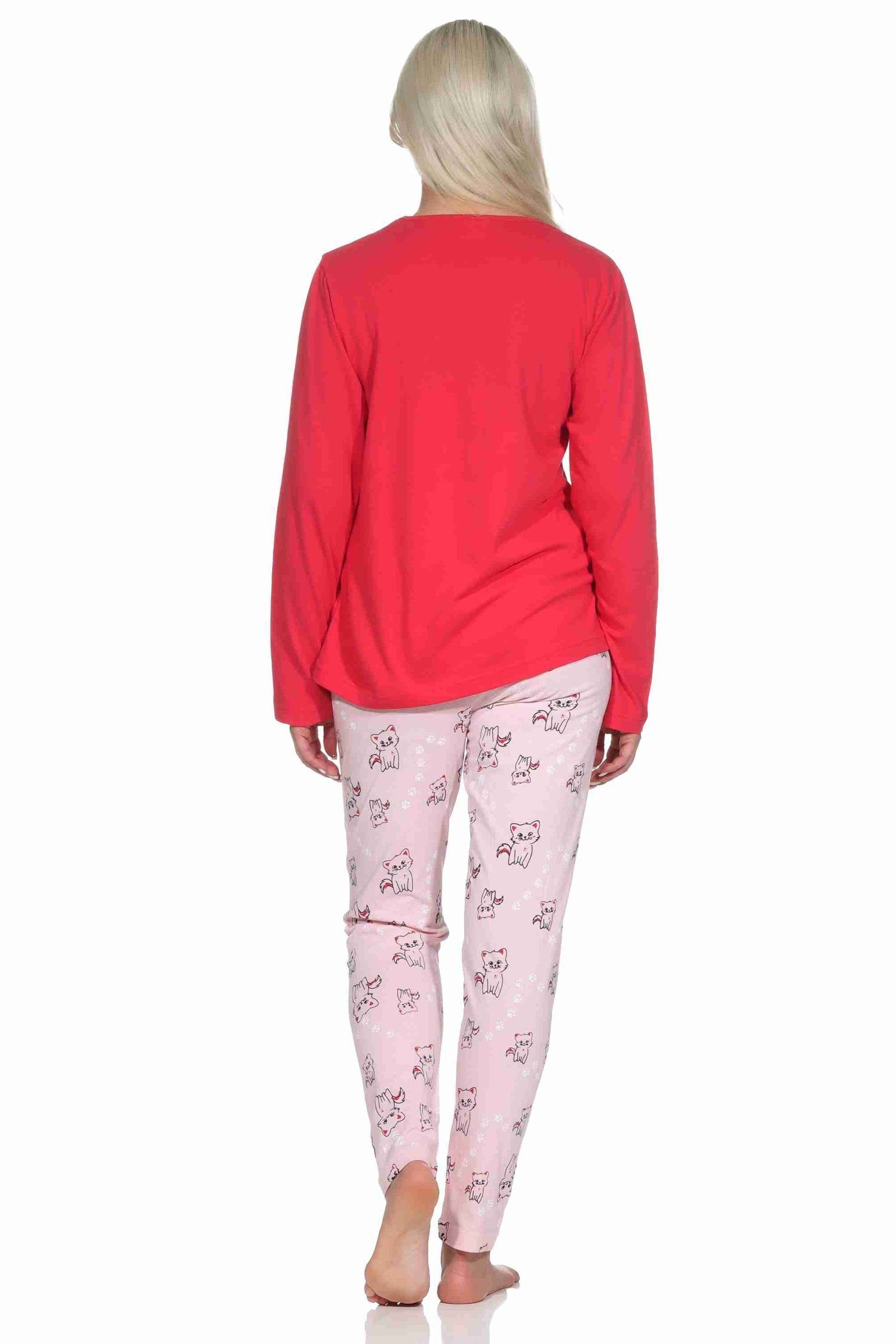 - Pyjama Pyjama Katzen Schlafanzug Damen lang Normann Motiv mit pink Süsser