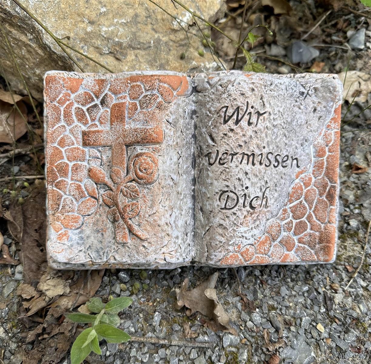 Bambelaa! Dekofigur Grabschmuck Deko Trauerartikel Kreuz auf Buch Keramik Ca. 22x14,5x5 cm