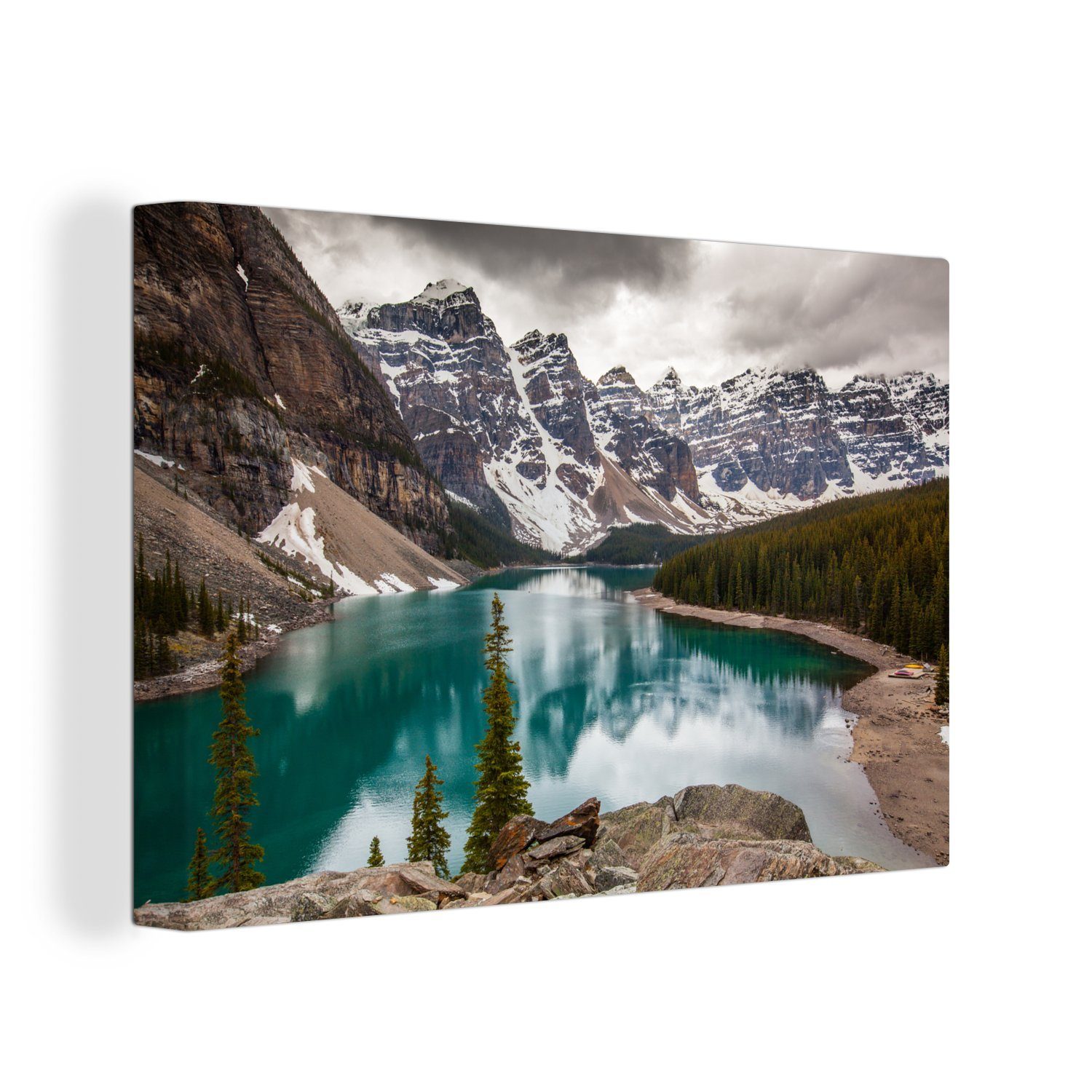 OneMillionCanvasses® Leinwandbild Moraine Lake im Banff National Park in Nordamerika, (1 St), Wandbild Leinwandbilder, Aufhängefertig, Wanddeko, 30x20 cm