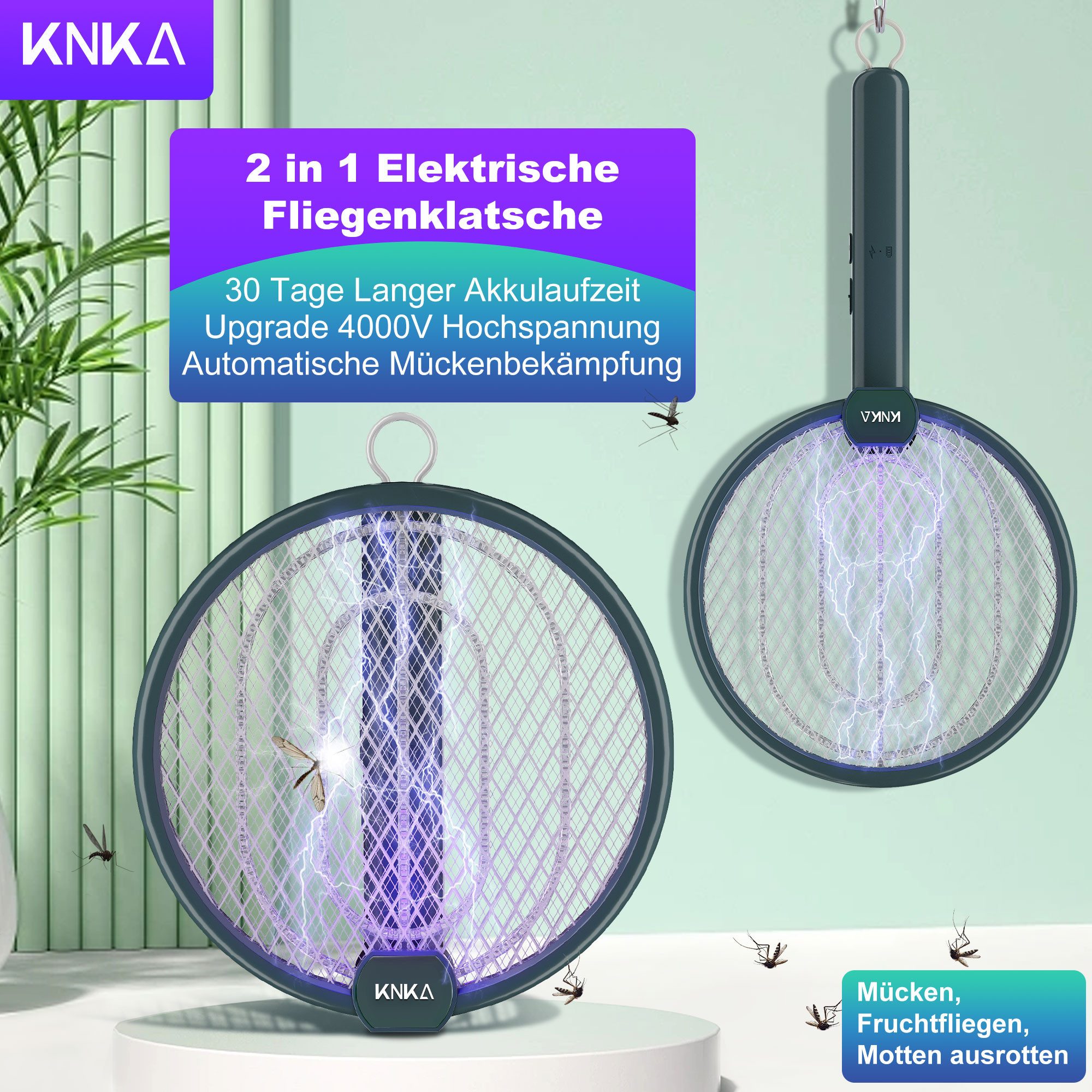KNKA Fliegenklatsche, Elektrische Fliegenklatsche, Insektenvernichter, Längere Akkulaufzeit
