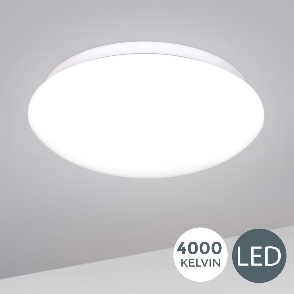 Ø28cm integriert, Küche fest B.K.Licht modern Deckenleuchte 1200 - Neutralweiß, LED Leuchtmittel 12 Bad-Deckenlampe weiß Lumen BKL1181, neutralweiß Flur Watt 4000K LED