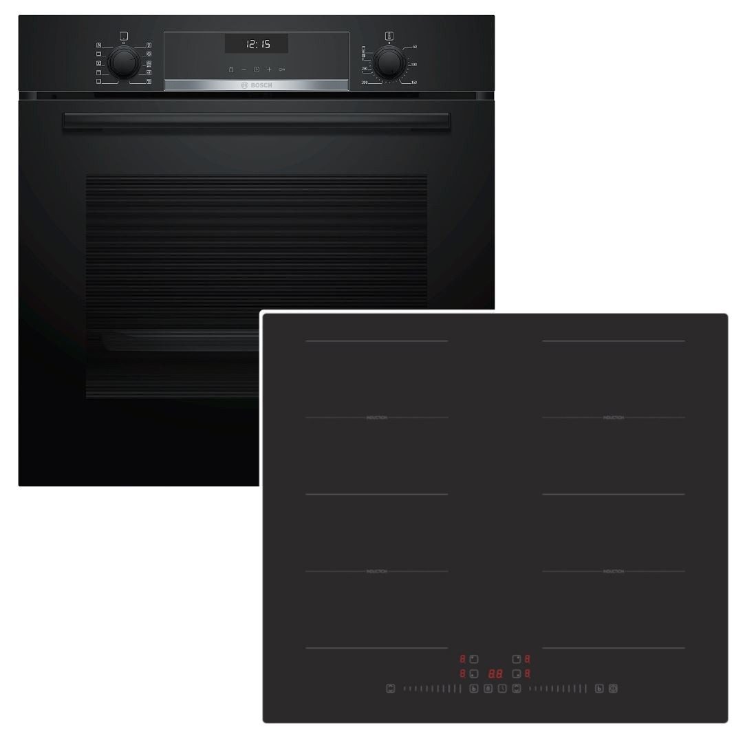 Backofen-Set AutoPilot Teleskopauszug + PKM Induktionskochfeld Flexzone autark 60cm