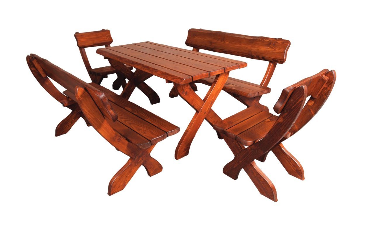 JVmoebel Gartentisch, Garten Möbel Essgruppe Holz Set Tisch Bank Stuhl Massiv 5tlg.