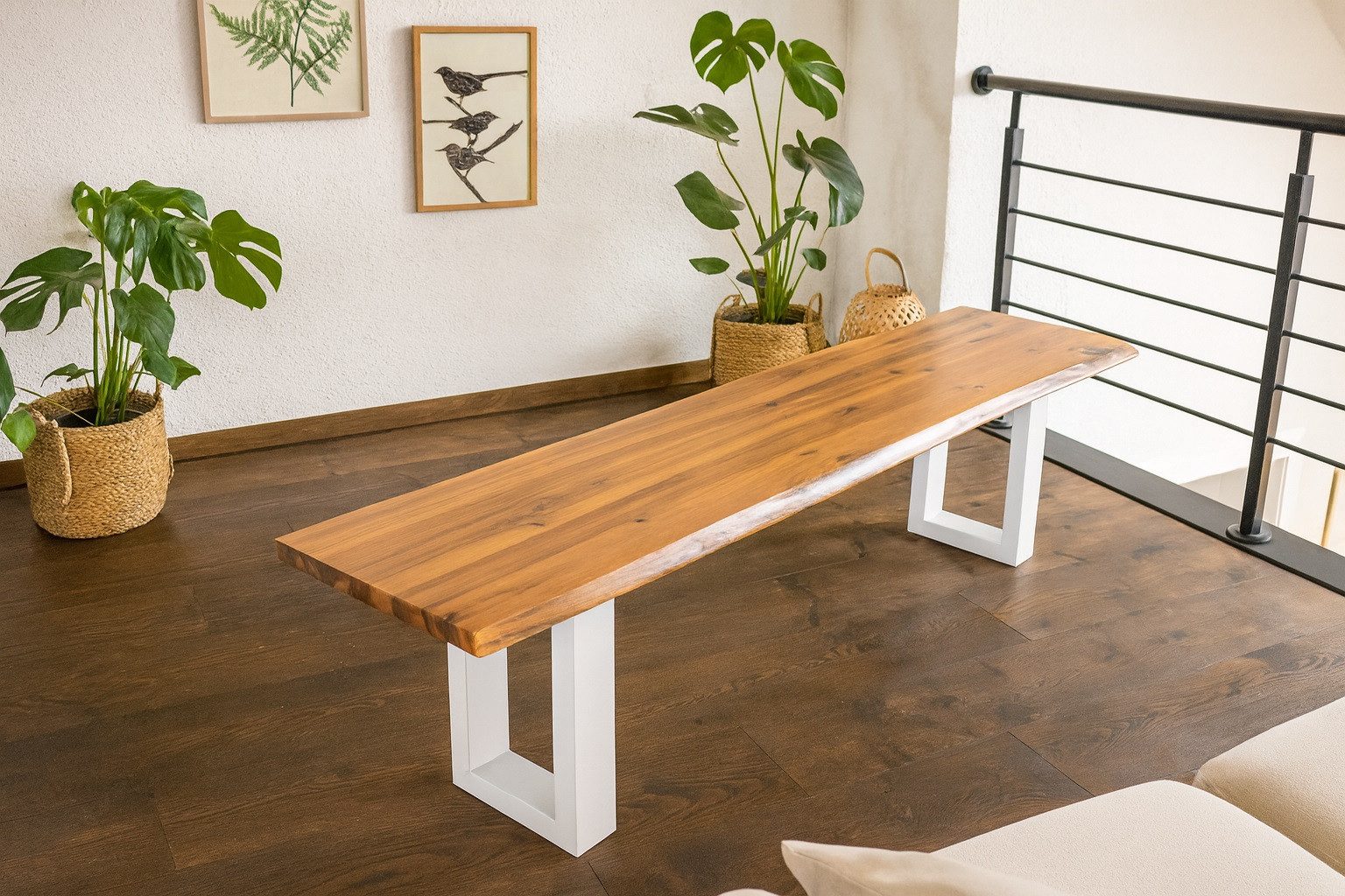 SAM® Essbank Sumatra, Akazienholz massiv, cognacfarben, Metallgestell U-Fom