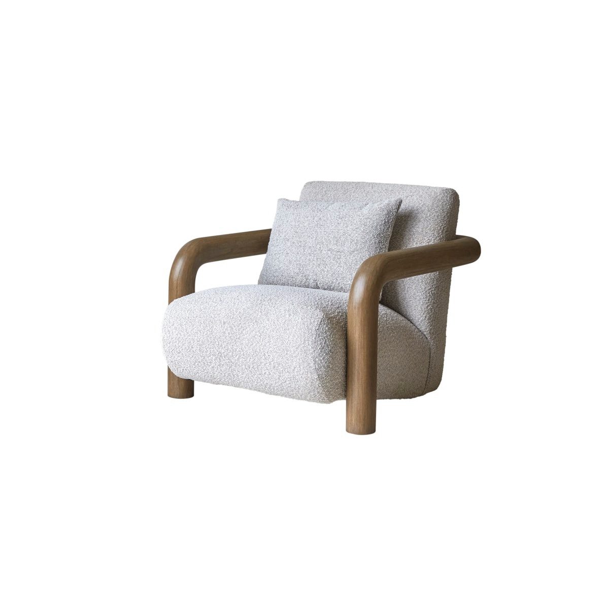 Tikamoon Sessel Sessel Nina aus massivem Mindiholz und ecrufarbenem Stoff,1-Sitz