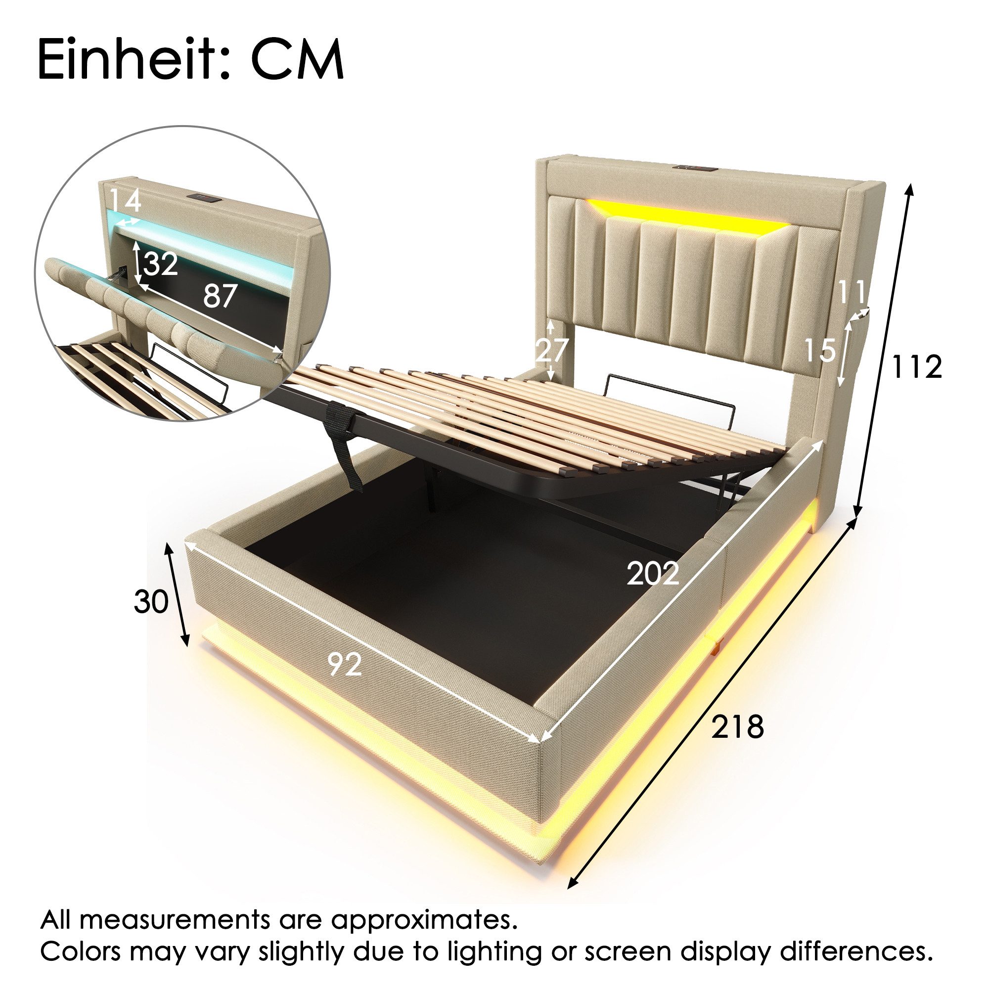 TavilaEcon Boxspringbett Modernes LED-Bett mit Smart-Funktionen, 4 Größen ( günstig online kaufen