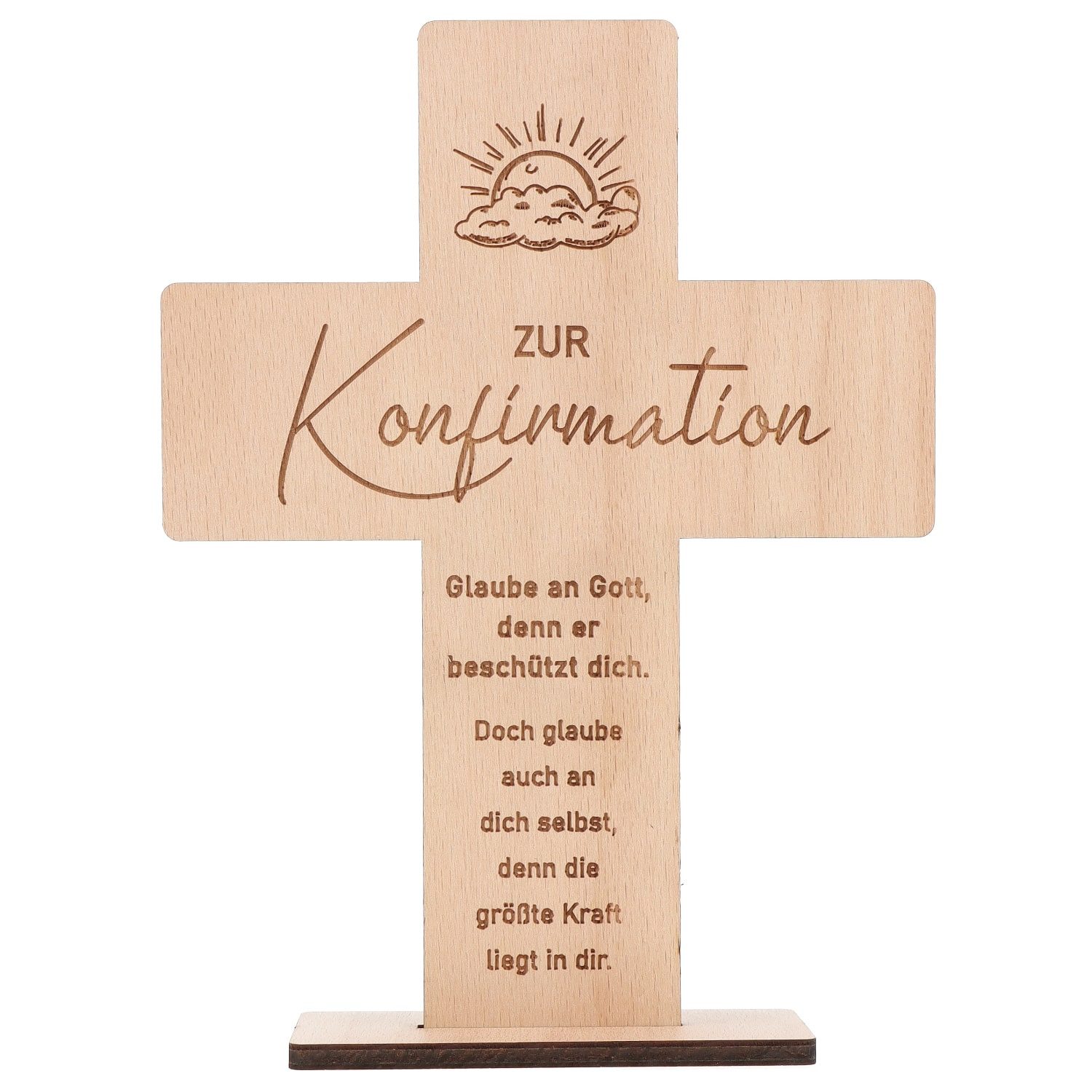 Spruchreif® Dekoobjekt Holzkreuz mit Gravur – Geschenk zur Konfirmation, Kommunion & Taufe