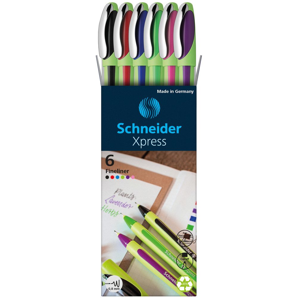 SCHNEIDER Schneider 190086 6 Schneider Xpress Fineliner farbsortiert 0,8 mm Tintenpatrone