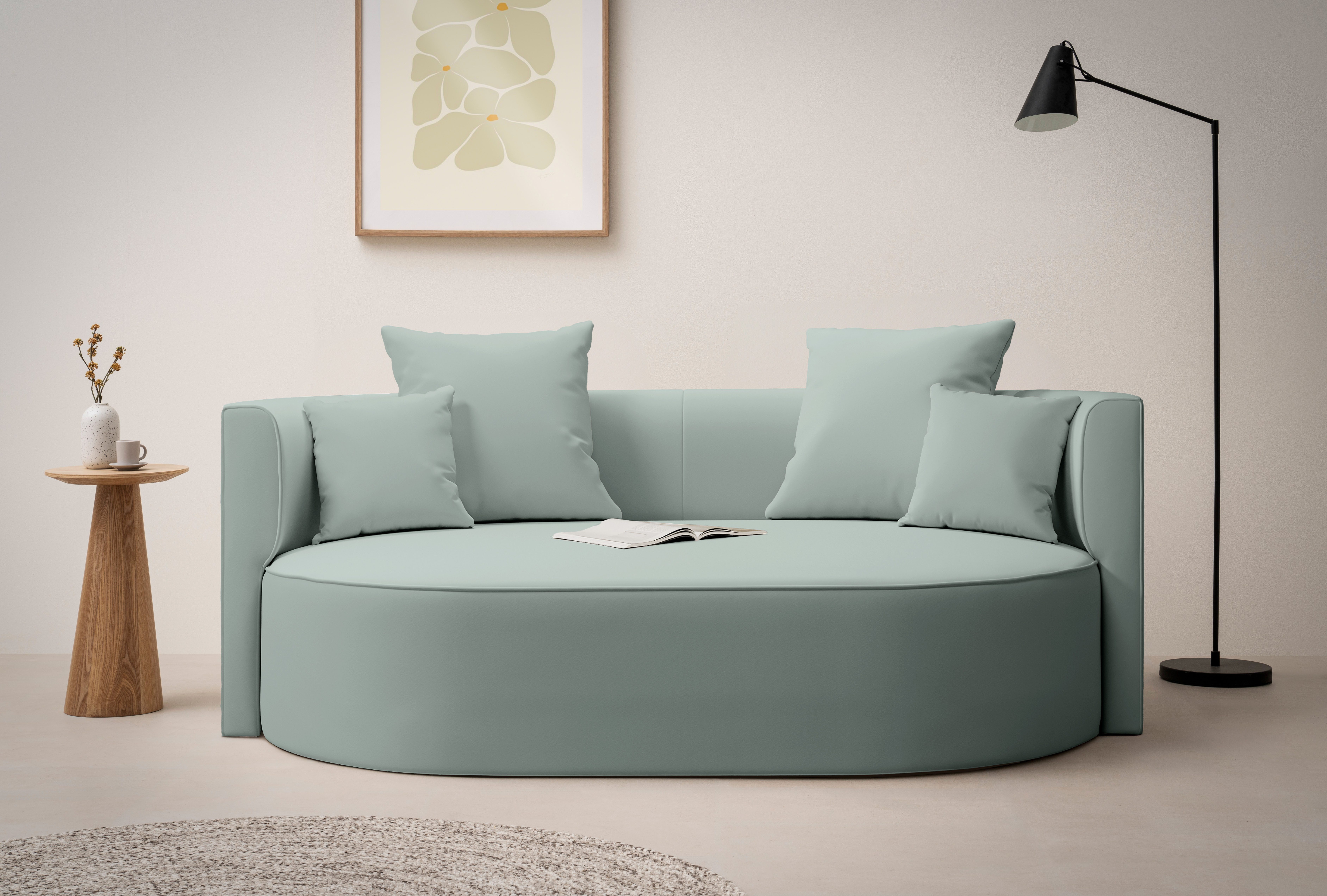 LeGer Home by Lena Gercke 2,5-Sitzer ISALIE, rundes Loungesofa, mit Kissen, perfekt gepolstert, moderne Stoffe, mit 4 Zierkissen, extra große Sitzfläche