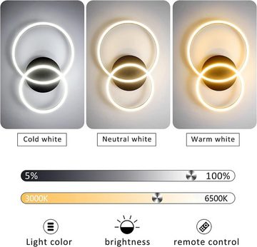 ZMH LED Deckenleuchte Dimmbar Ringe Modern Schwarz 61W mit Fernbedienung, LED fest integriert, 2-Ringe