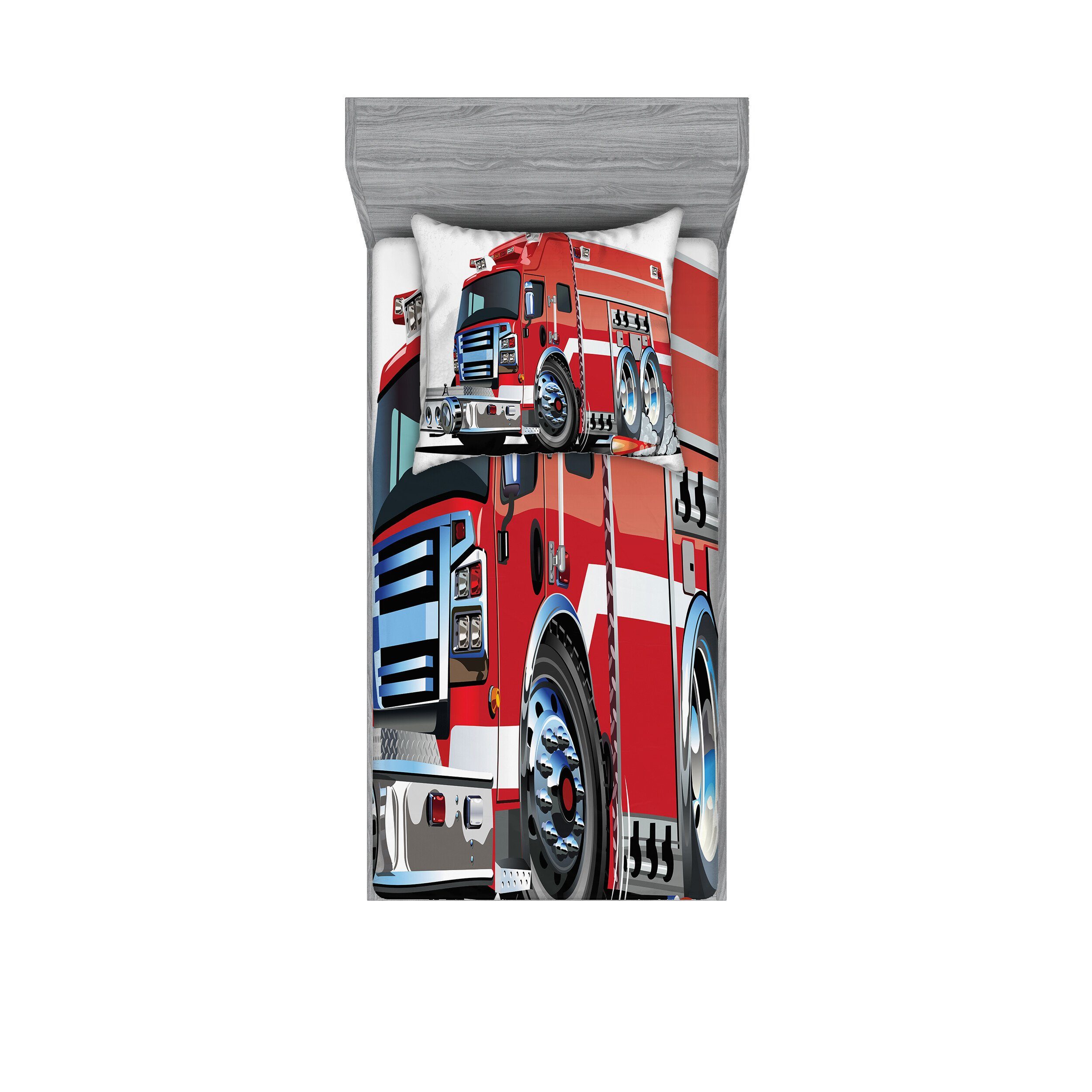 Abakuhaus Постельное белье bedrucktes 2-teiliges Постельное бельеset, Microfaser, Karikatur Fire Truck Rescue Team