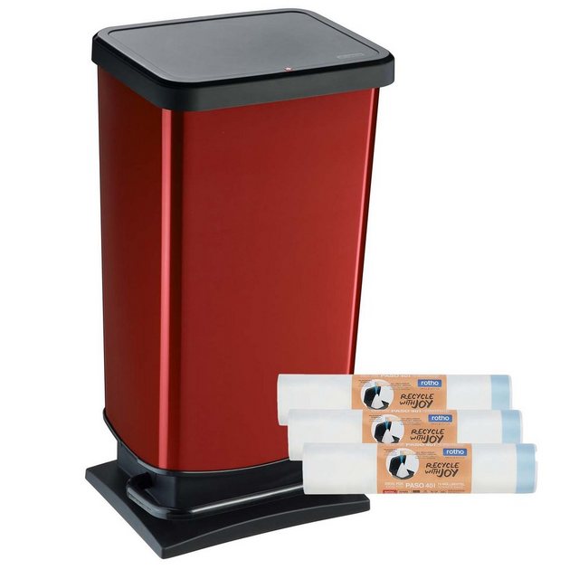 ROTHO Mülleimer “Paso Set Mülleimer 40 l mit 3x 15 passenden Müllbeutel, Kunststoff (PP) BPA-frei”, hergestellt in der Schweiz