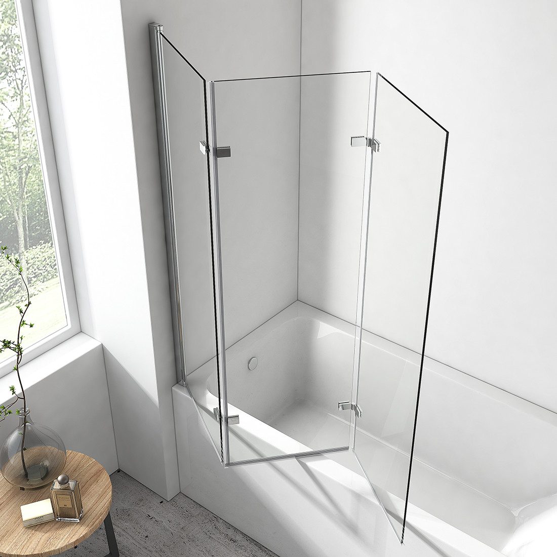 EMKE Badewannenaufsatz Badewannenfaltwand 3-teilig, 180° faltbar, Spritzschutz für Badewanne, Einscheibensicherheitsglas, (Set), mit NANO einfach-Reinigung Besc – Bild 4 von 5