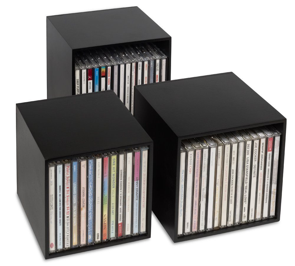 Cubix Aufbewahrungsbox cubix-CD-Boxen schwarz, 3 Aufbewahrungs-Boxen aus Holz für 40 CDs.