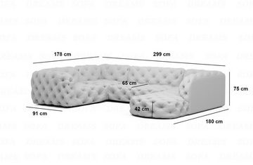 Sofa Dreams Wohnlandschaft Stoff Sofa Design Couch Lanzarote U Form Stoffsofa, Couch im Chesterfield Stil