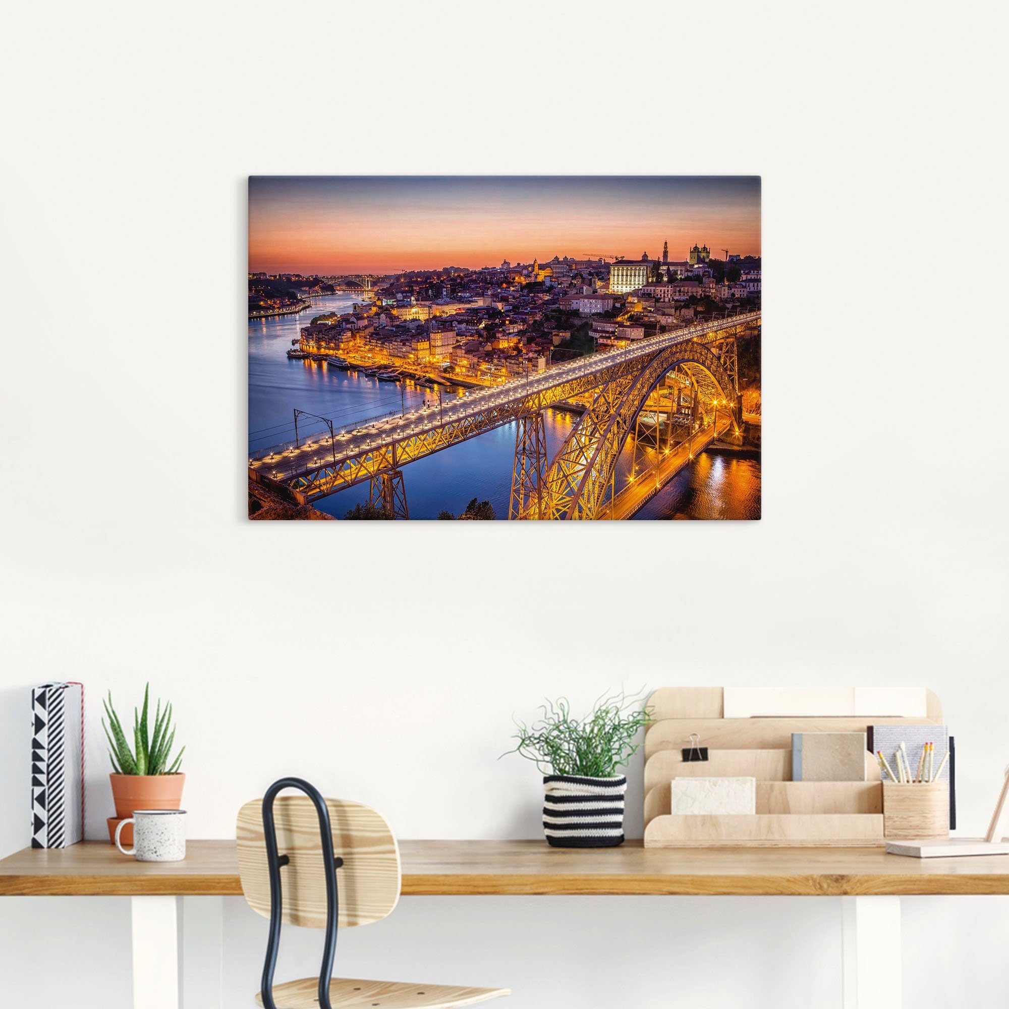 Artland Wandbild »Nachtansicht Porto Eiffelbrücke«, Brücken (1 Stück), in vielen Größen & Produktarten - Alubild / Outdoorbild für den Außenbereich, Leinwandbild, Poster, Wandaufkleber / Wandtattoo auch für Badezimmer geeignet-HomeTrends