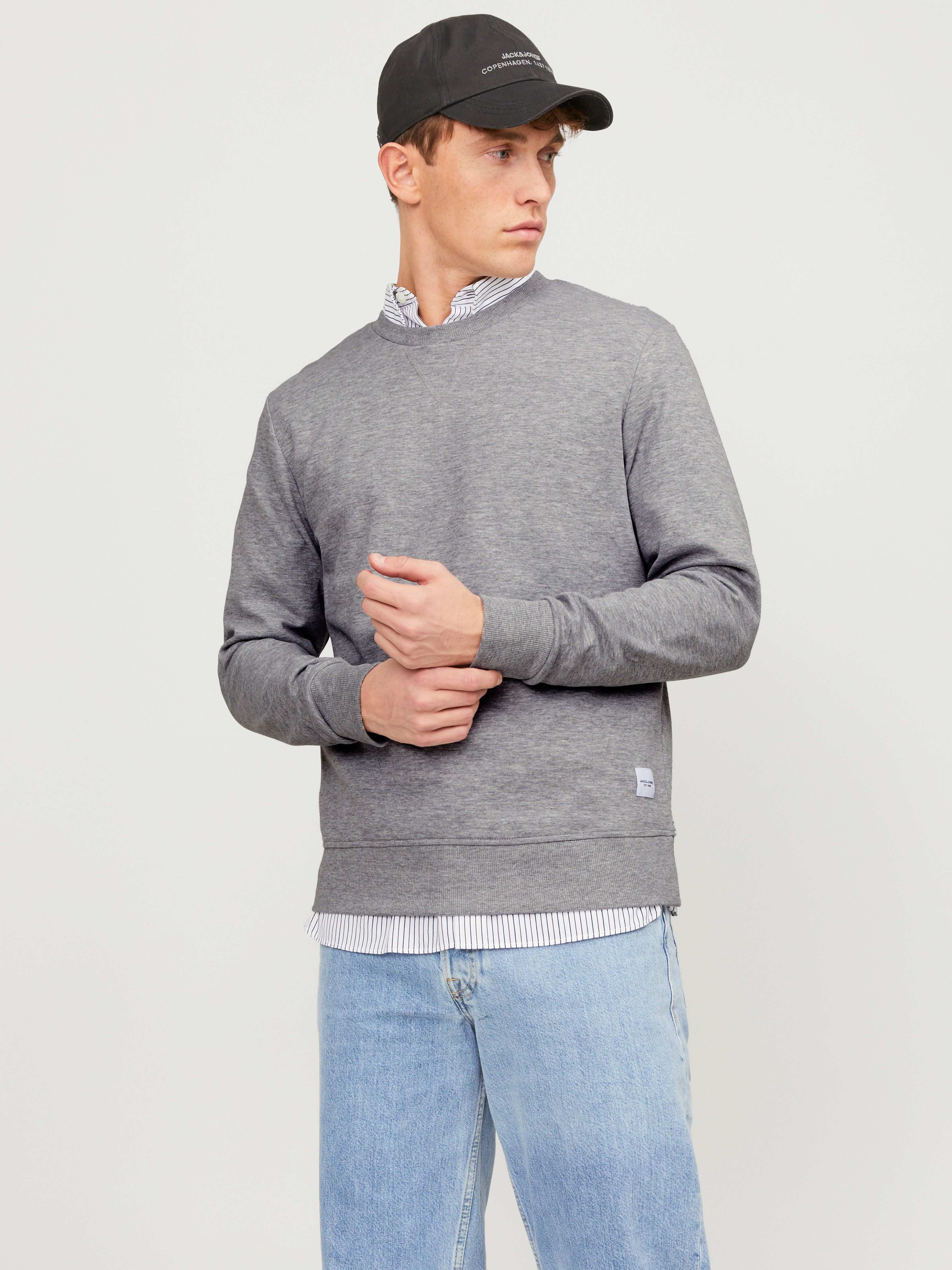 Jack & Jones Sweatshirt JJEBASIC mit Flaglabel und weicher Baumwollmischung unifarben, modisch, regular fit, Baumwolle, Rundhals