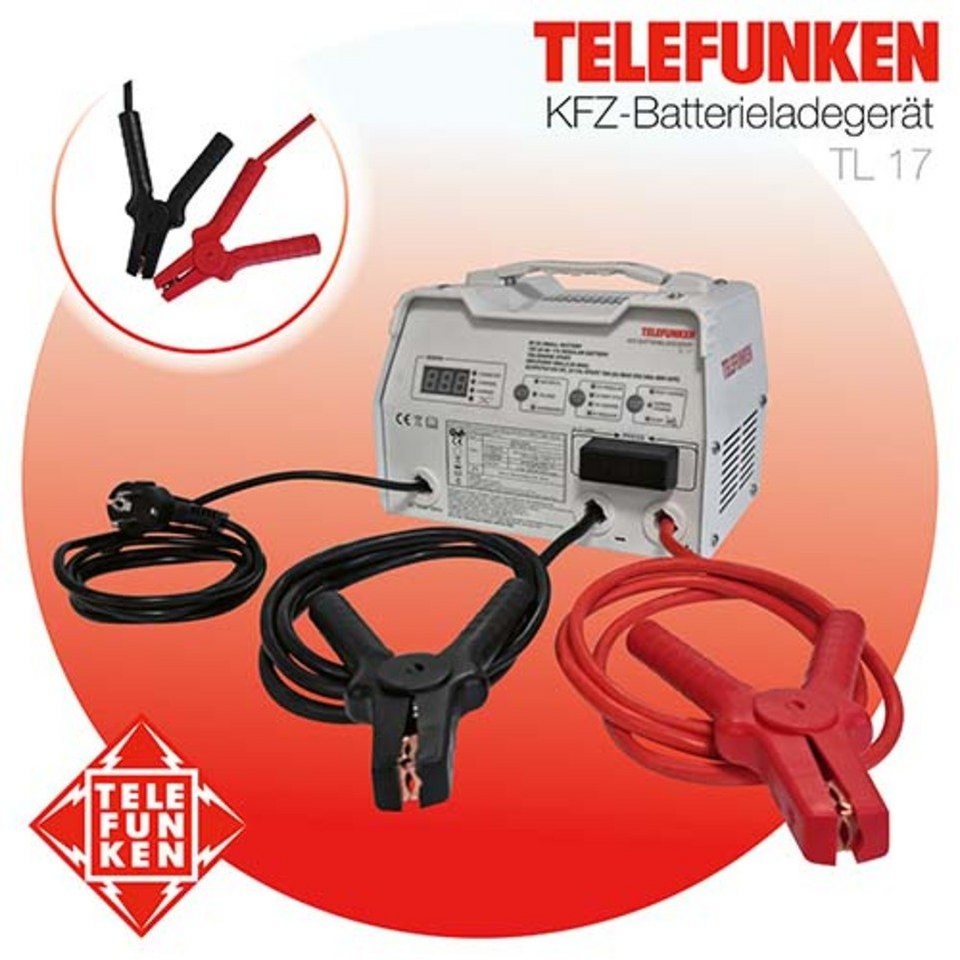 Telefunken Telefunken KFZ-Batterieladegerät TL 17 Autobatterie-Ladegerät  (2,61 mA, Schutz gegen Kurzschluss Überlastung, autom. Batterietyperkennung)