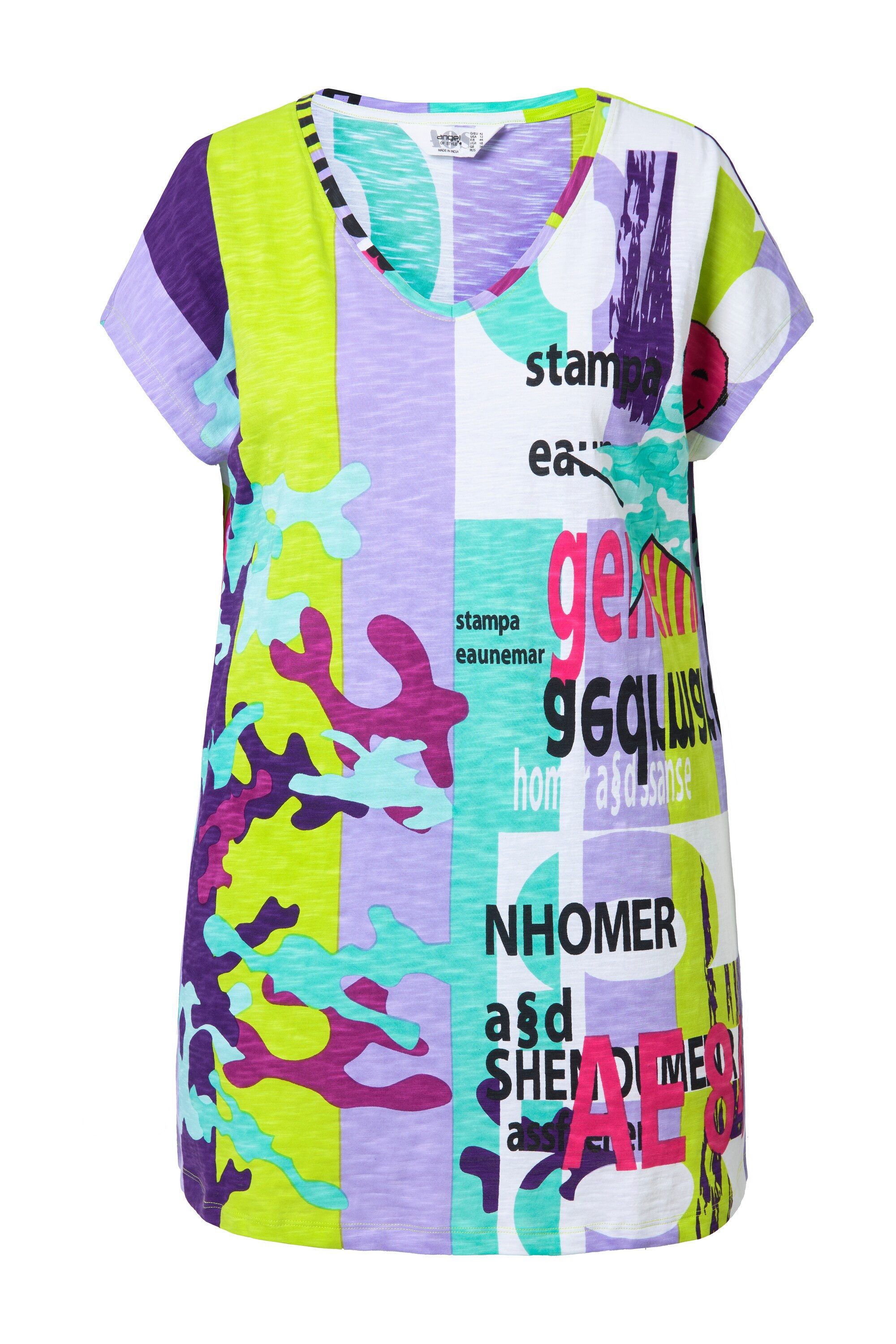 Angel of Style T-Shirt Longshirt oversized Alloverdruck V-Ausschnitt günstig online kaufen