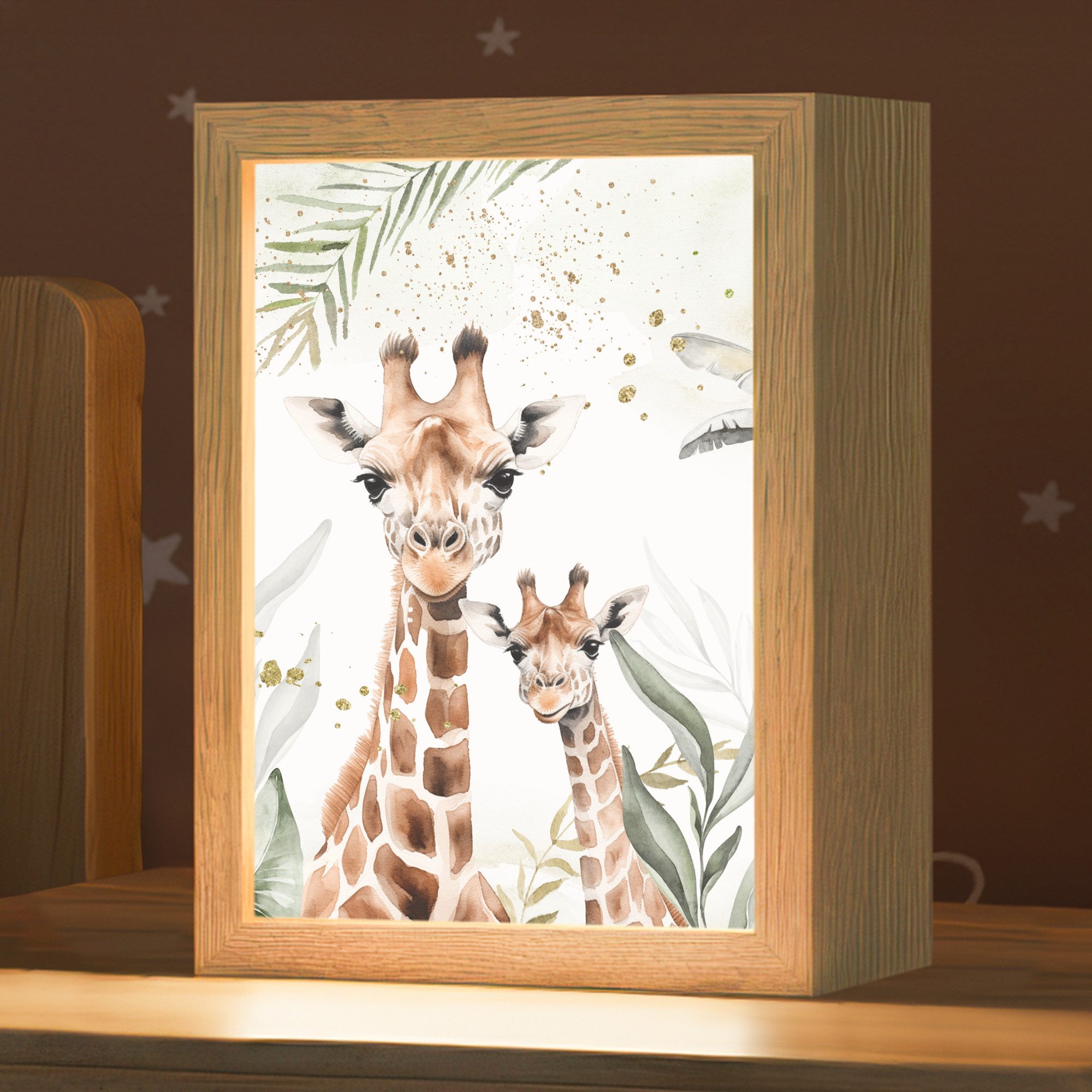 OnlyWow Nachttischlampe Lightbox Giraffe - Blätter - Kinder - Tiere - Dschungel - Jungen, Dimmbar, Farbwechsel, LED, Warmweiß, Kaltweiß, Neutralweiß Einstellbar, Kinderzimmer, Babyzimmer, Dimmbar, mit Kabel, Nachtlampe, LED