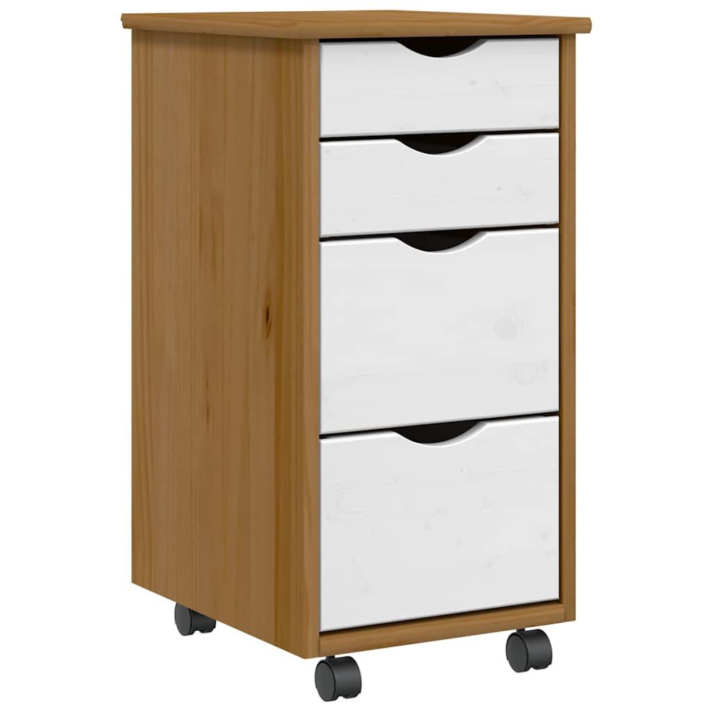 vidaXL Aktenschrank Rollschrank mit Schubladen MOSS Honigbraun Massivholz Kiefer