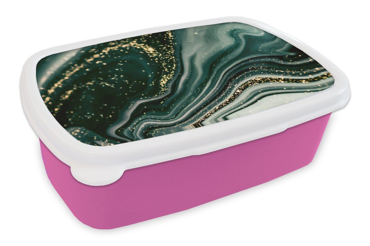 - MuchoWow Marmoroptik - Brotbox (2-tlg), Glitter für Design - Lunchbox Marmor, Kinder, Mädchen, - rosa Grün Kunststoff, Gold Erwachsene, Snackbox, - Kunststoff Brotdose
