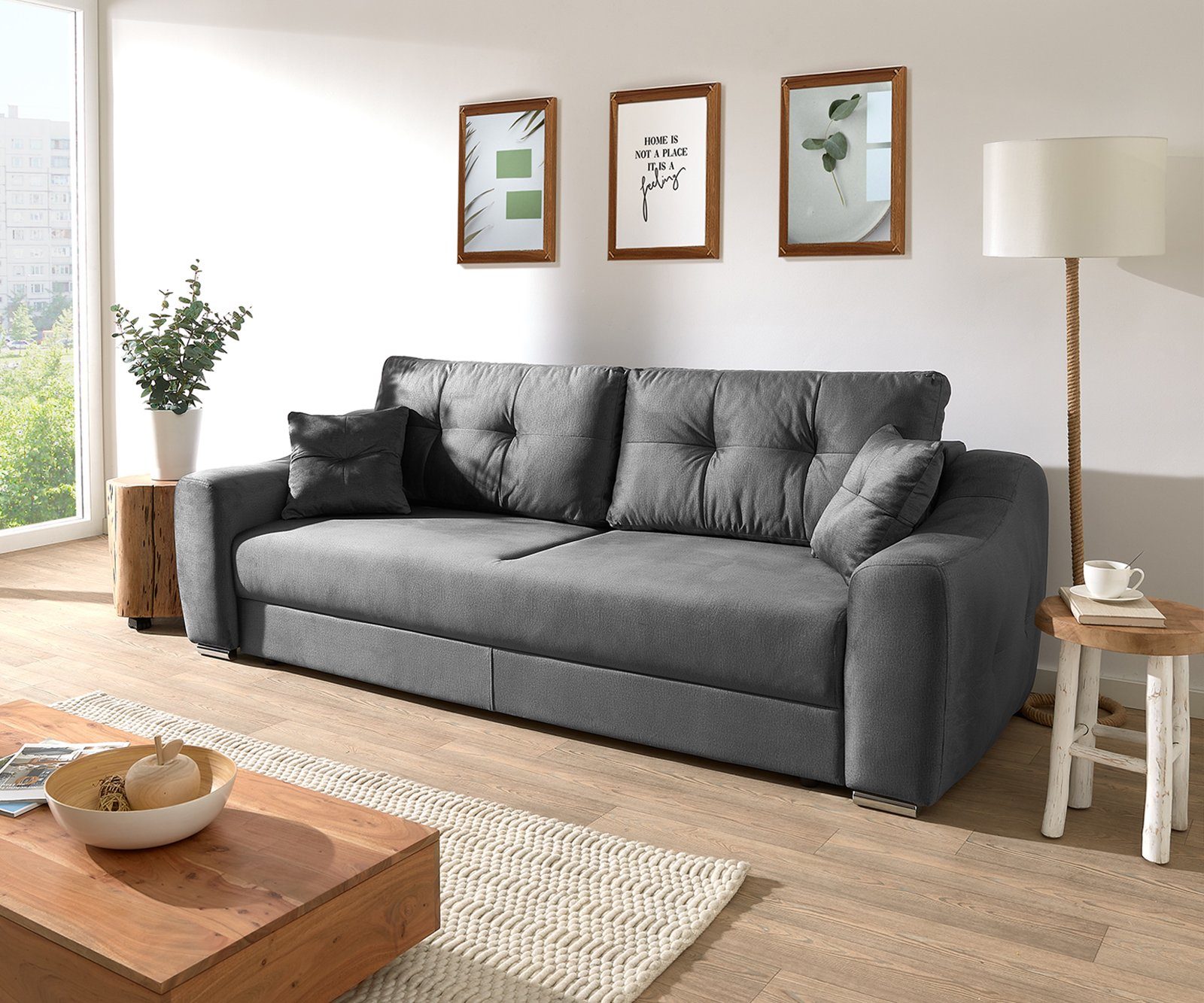 DELIFE Schlafsofa Narin, 240x100 cm Velour Graphit Schlafsofa