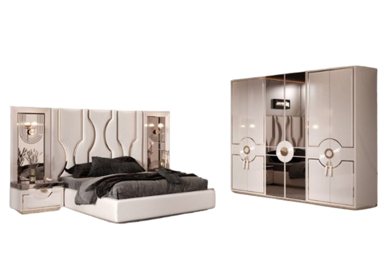 JVmoebel Komplettschlafzimmer Modern Schlafzimmer Set Bett Kleiderschrank Schminktisch SOFORT, (5-tlg., Bett / 2x Nachttisch / Schminktisch / Kleiderschrank)