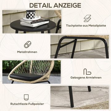 Outsunny Gartenlounge-Set 3-tlg. Rattan Gartenmöbel-Set Balkonmöbel-Set mit Couchtisch 2 Stühlen, (Sitzgarnitur, 3-tlg., Gartensitzgruppe), für Balkon, Terrasse, Polyester, Gelb