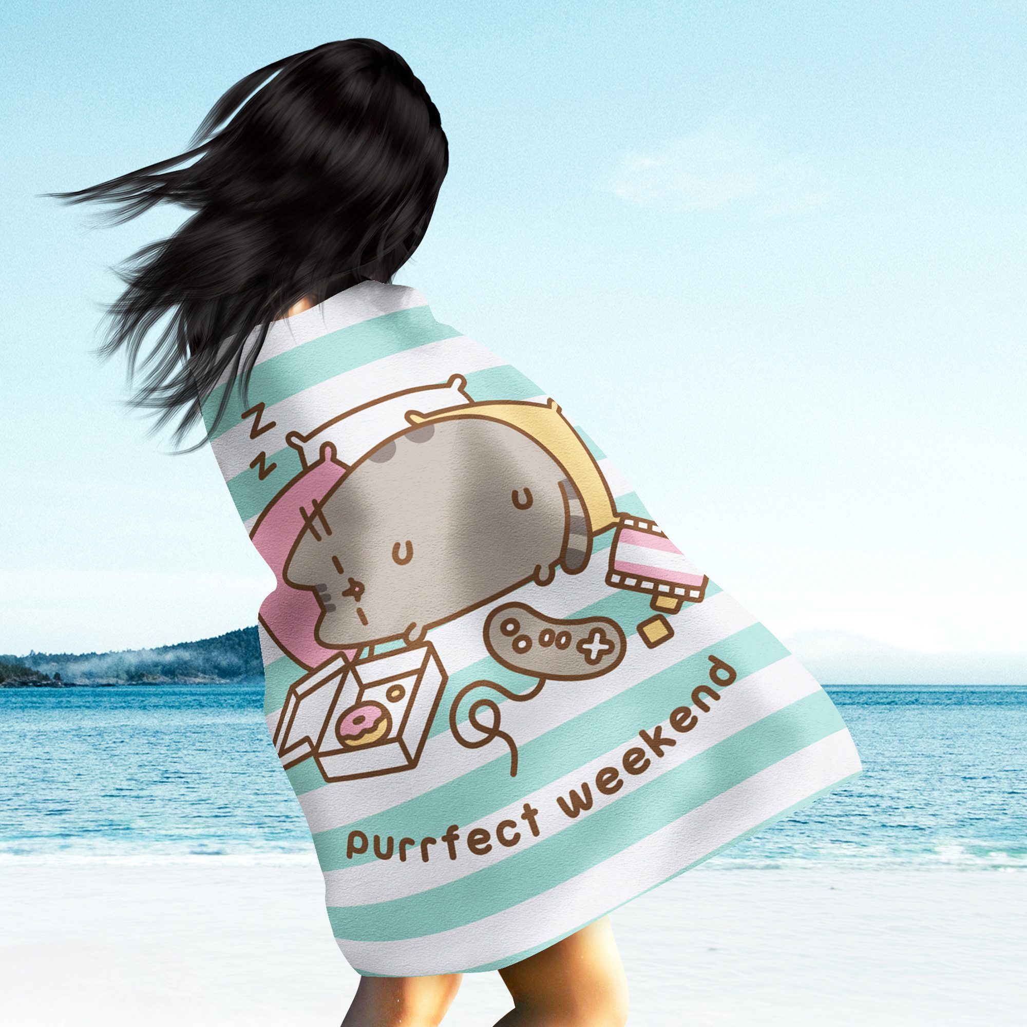 BERONAGE Strandtücher Pusheen Badetuch Purrfect Weekend 75x150 cm, 100% Baumwolle (1-St), Frottee in Velours-Qualität – Bild 3 von 5