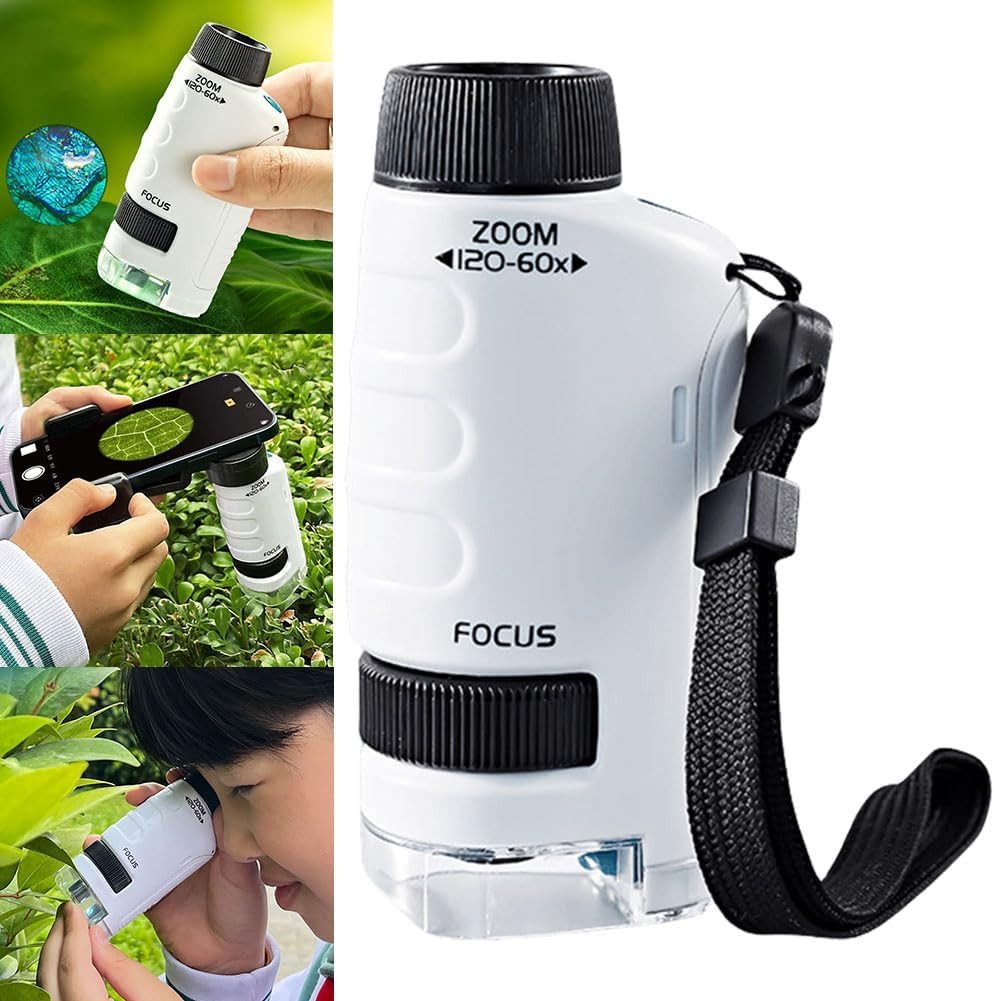 COIL Tragbares Kindermikroskop, Handheld-Tasche mikroskop, Kindermikroskop (Mini-Mikroskop für Kinder, 60x-120x Objektiv, LED)